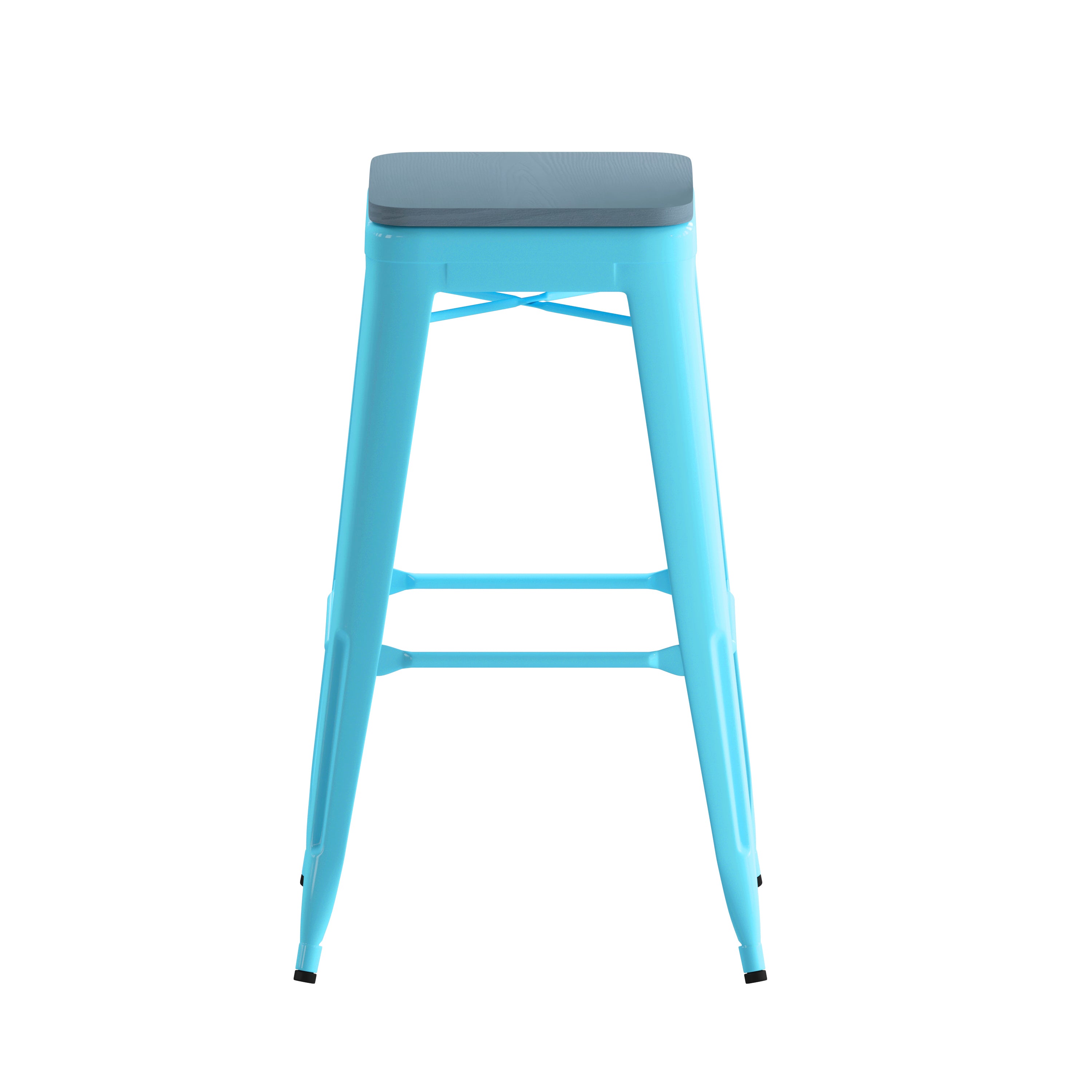 Cierra Set of 4 Commercial Grade 30" High Backless Teal Metal Indoor Bar Height Stools with Teal-Blue All-Weather Poly Resin Seats