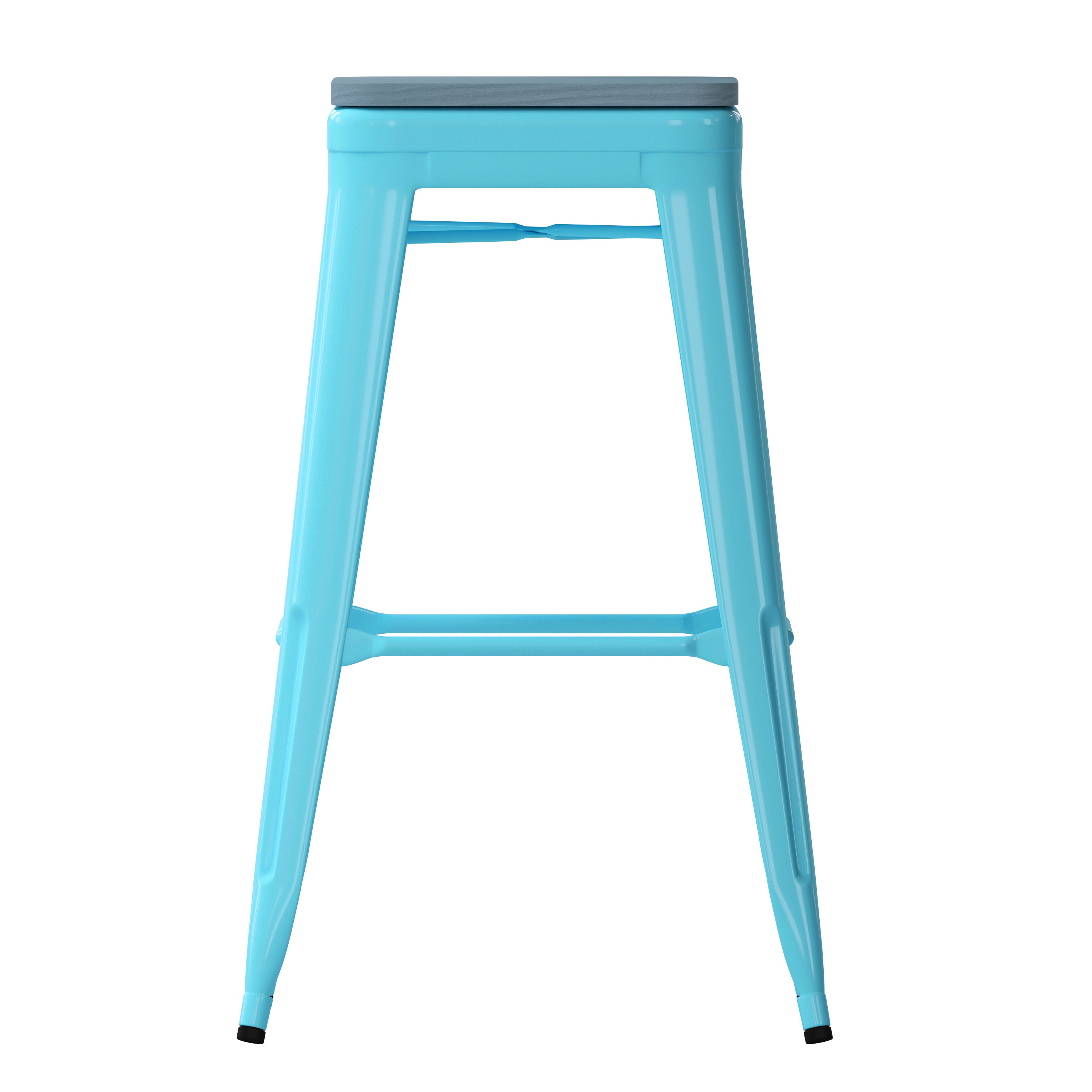 Cierra Set of 4 Commercial Grade 30" High Backless Teal Metal Indoor Bar Height Stools with Teal-Blue All-Weather Poly Resin Seats