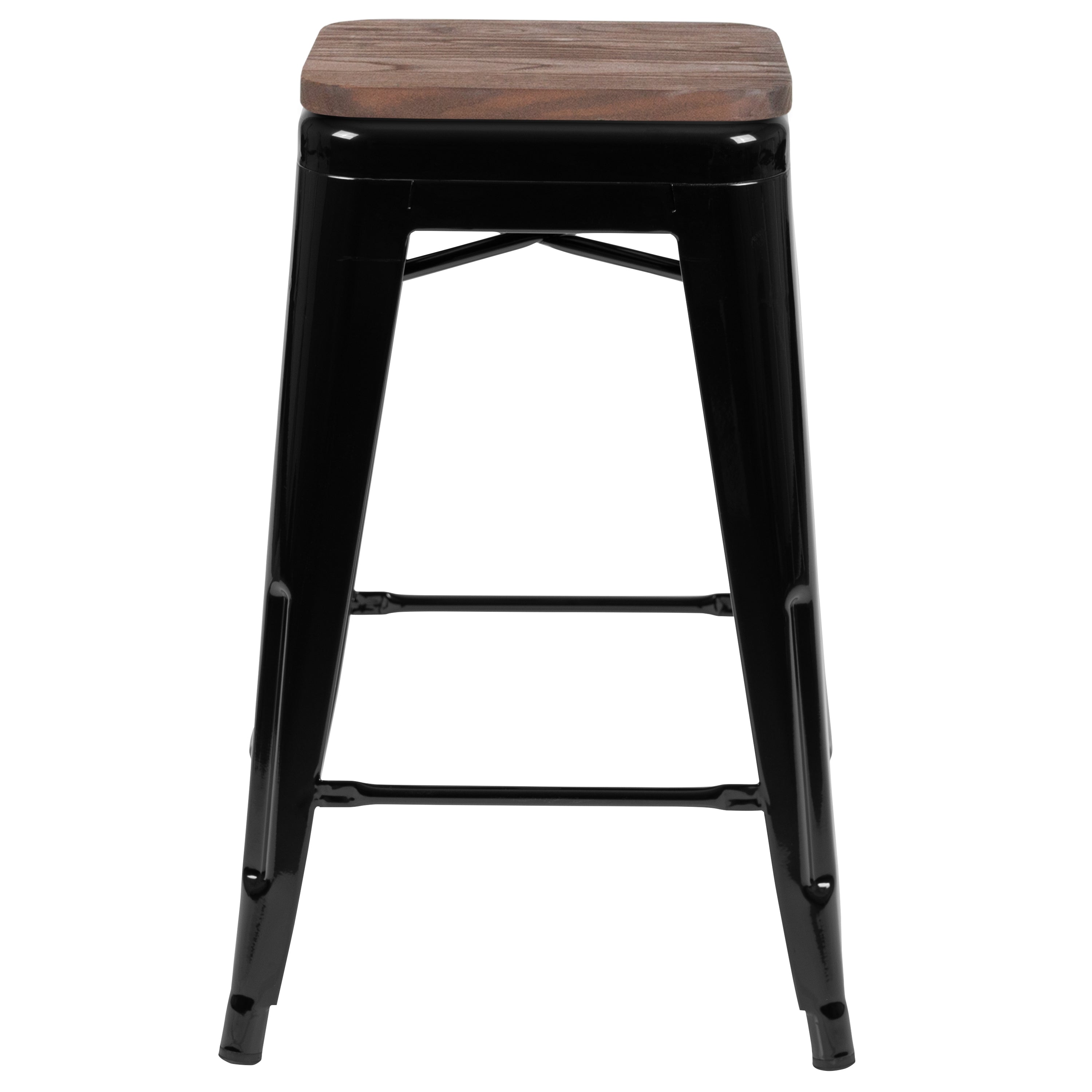 Cierra 24" High Metal Counter-Height, Indoor Bar Stool with Wood Seat in Black - Stackable Set of 4