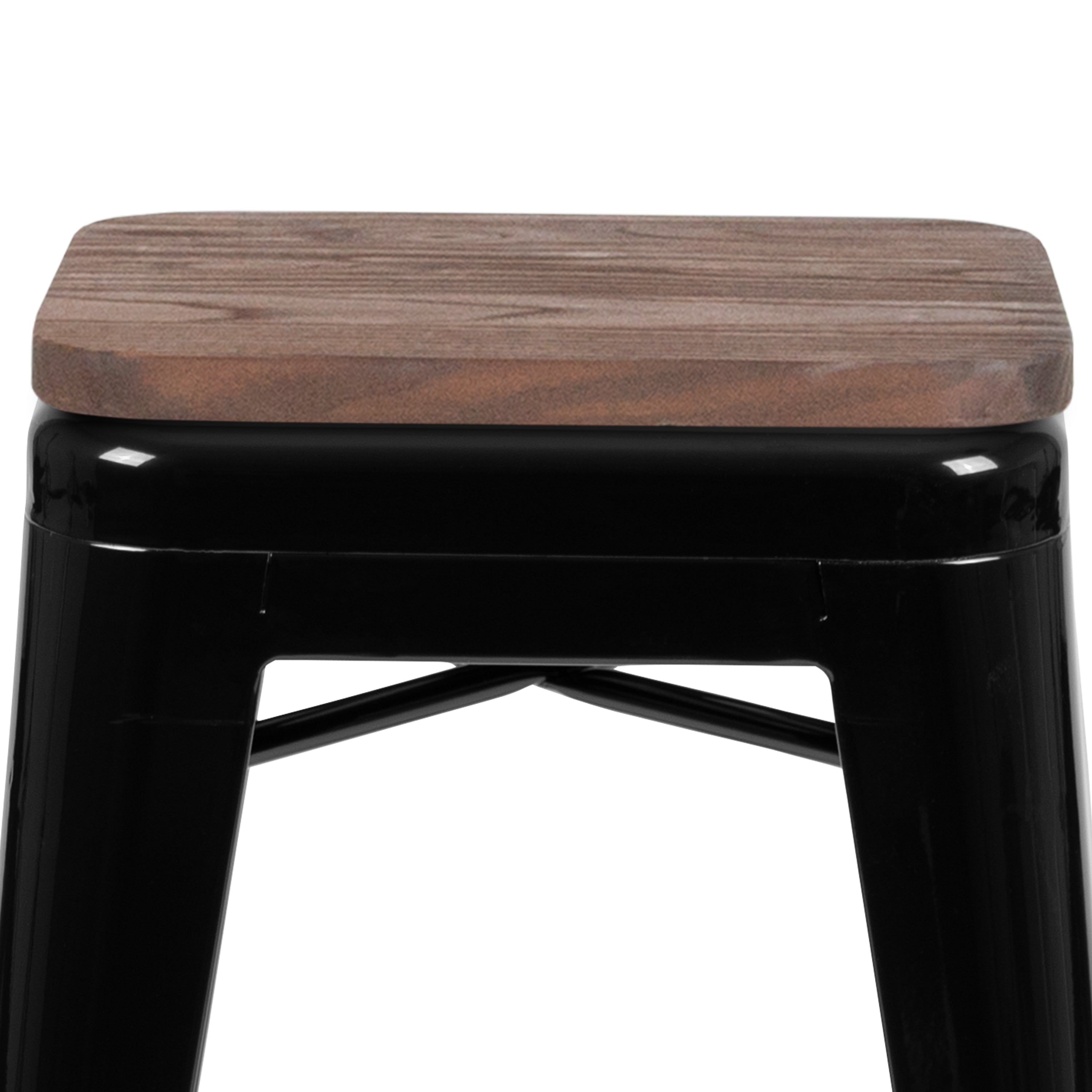 Cierra 24" High Metal Counter-Height, Indoor Bar Stool with Wood Seat in Black - Stackable Set of 4