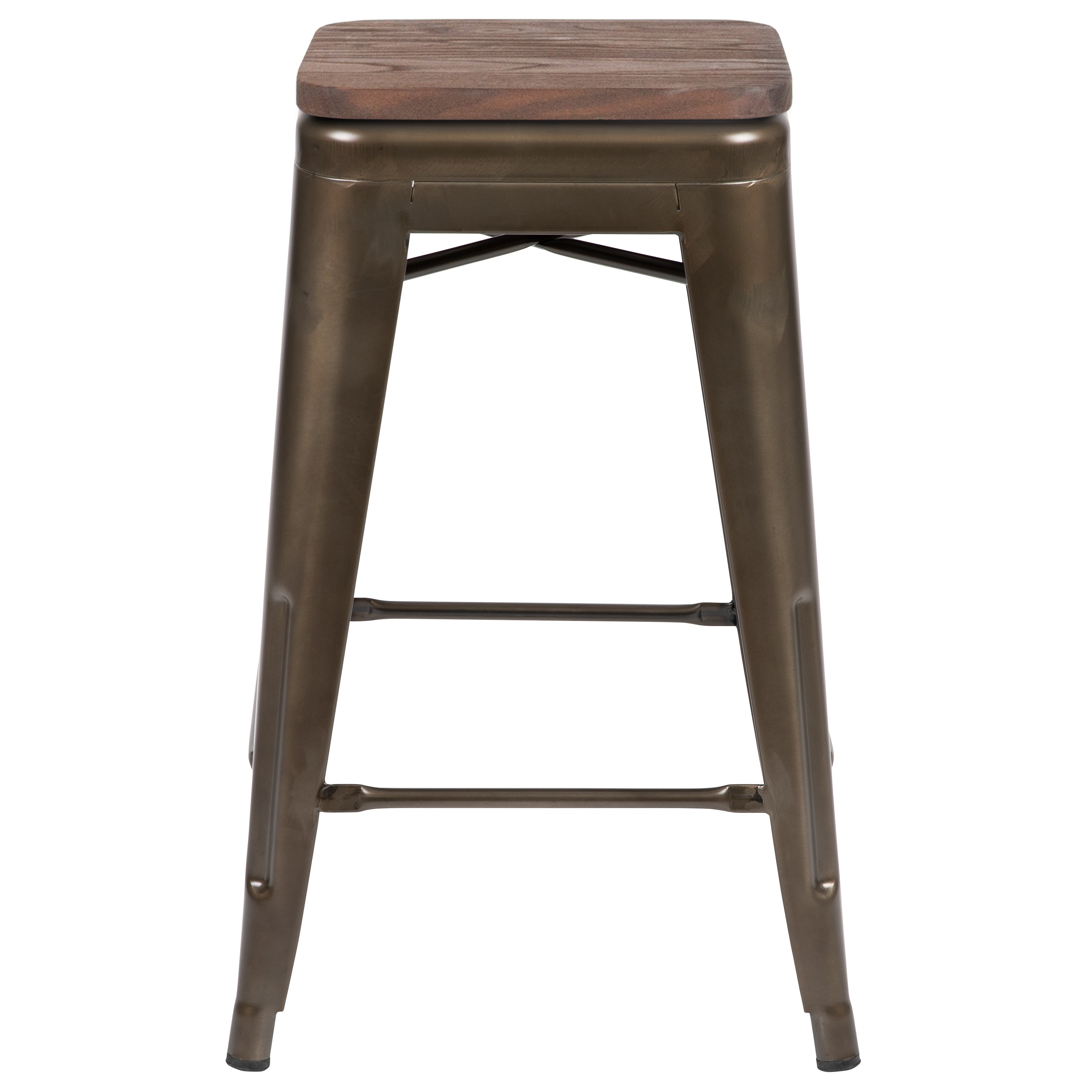Cierra 24" High Metal Counter-Height, Indoor Bar Stool with Wood Seat in Gun Metal Gray - Stackable Set of 4