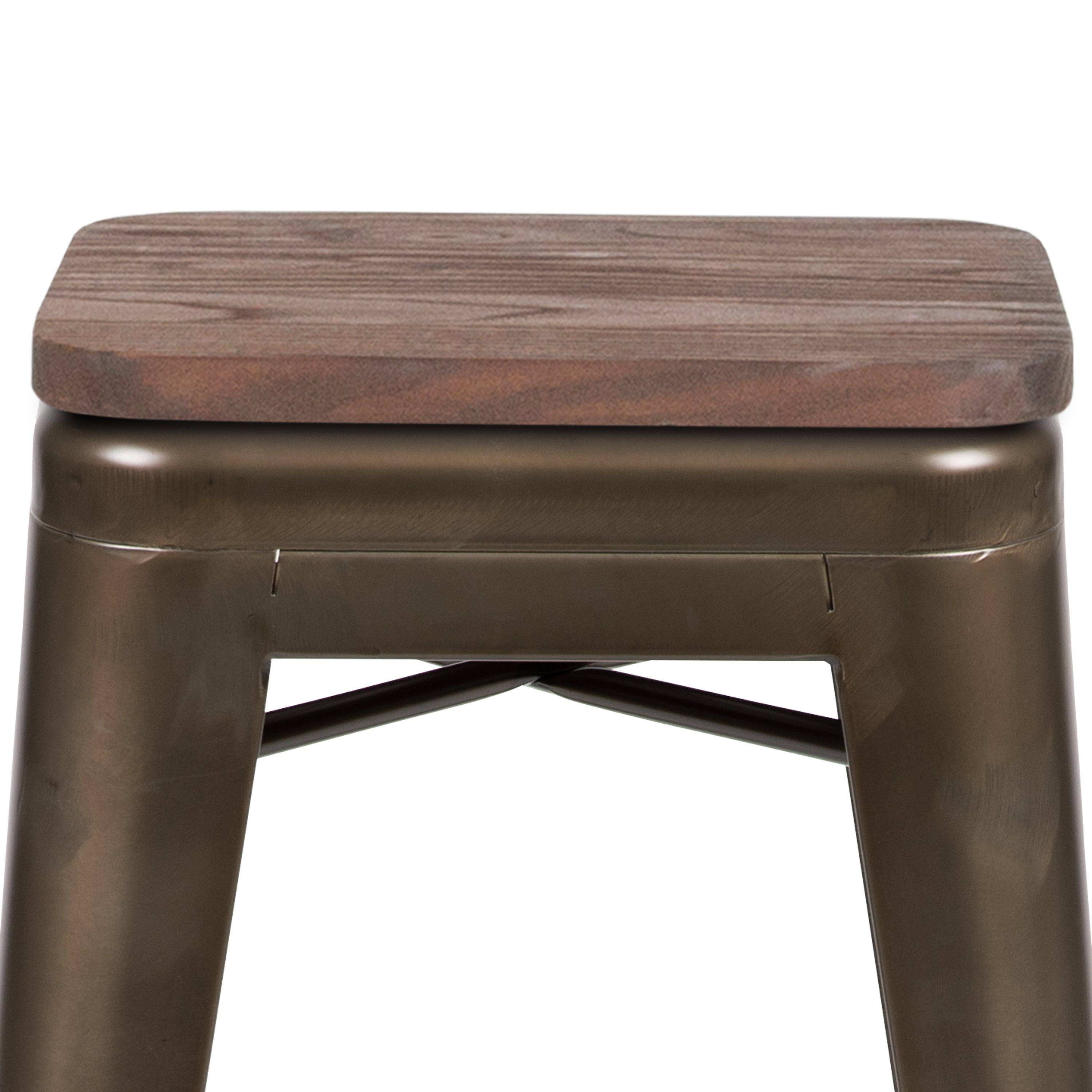 Cierra 24" High Metal Counter-Height, Indoor Bar Stool with Wood Seat in Gun Metal Gray - Stackable Set of 4