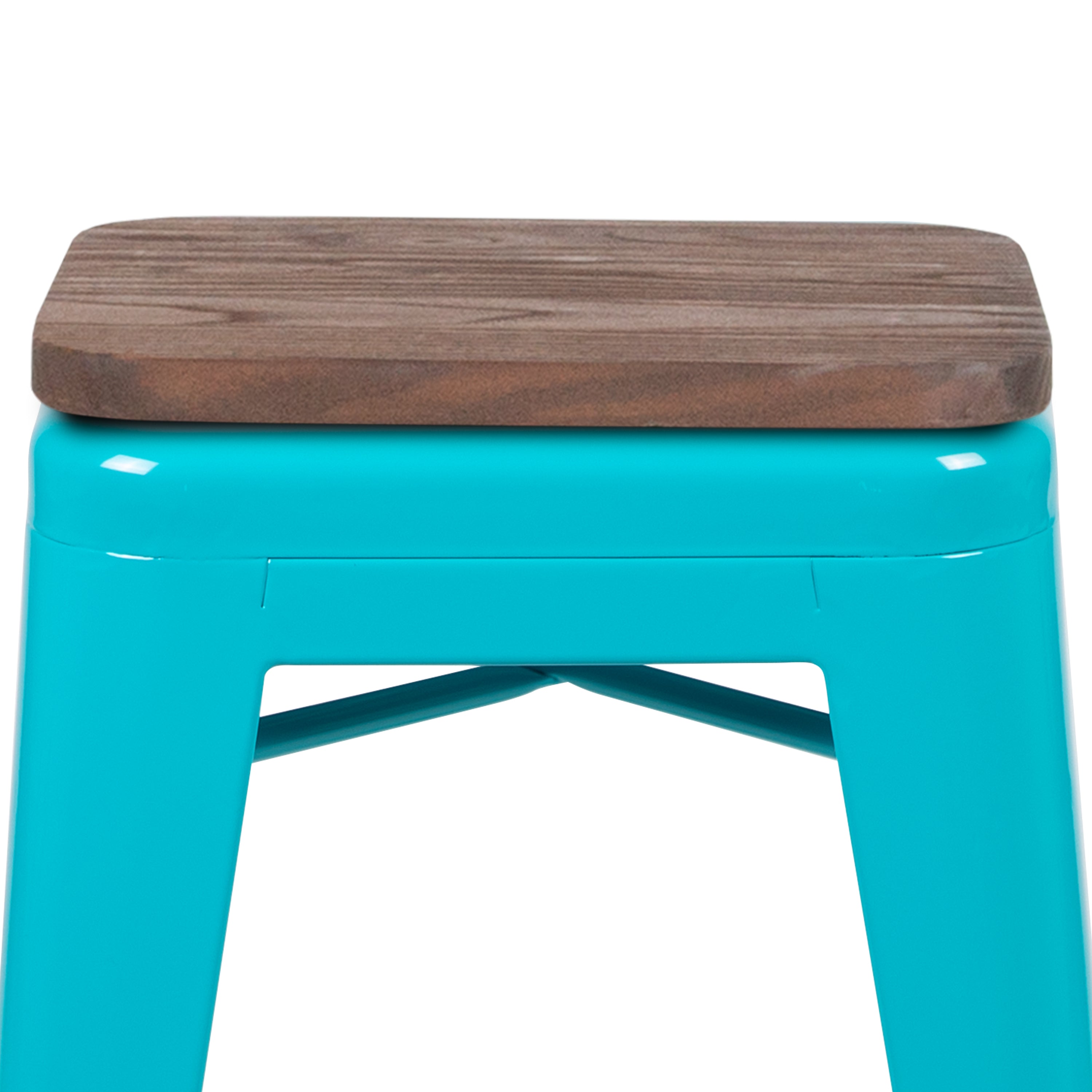 Cierra 24" High Metal Counter-Height, Indoor Bar Stool with Wood Seat in Teal - Stackable Set of 4