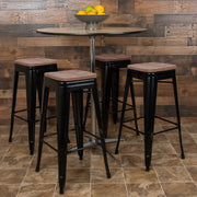Cierra 30" High Metal Indoor Bar Stool with Wood Seat in Black - Stackable Set of 4
