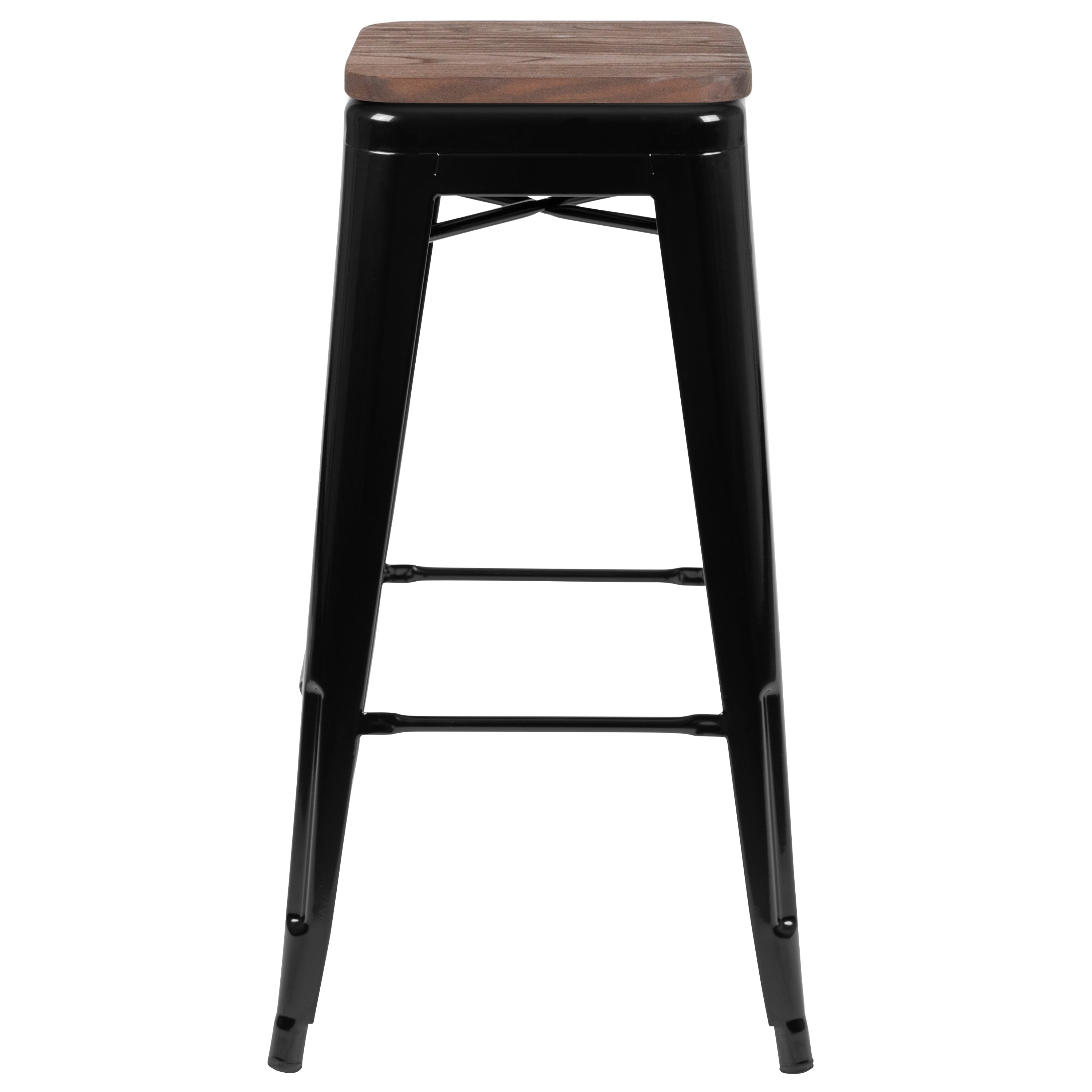 Cierra 30" High Metal Indoor Bar Stool with Wood Seat in Black - Stackable Set of 4