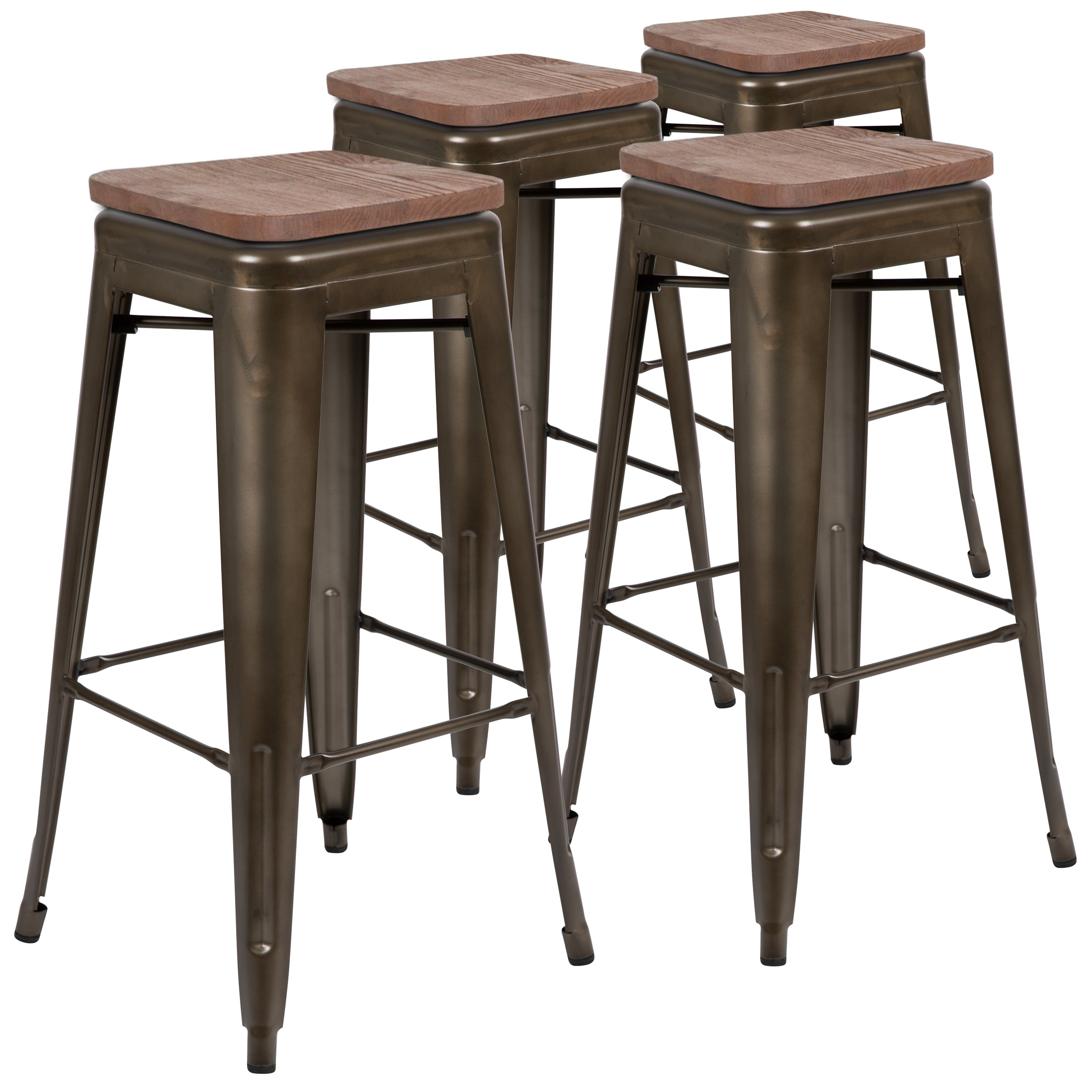 Cierra 30" High Metal Indoor Bar Stool with Wood Seat in Gun Metal Gray - Stackable Set of 4