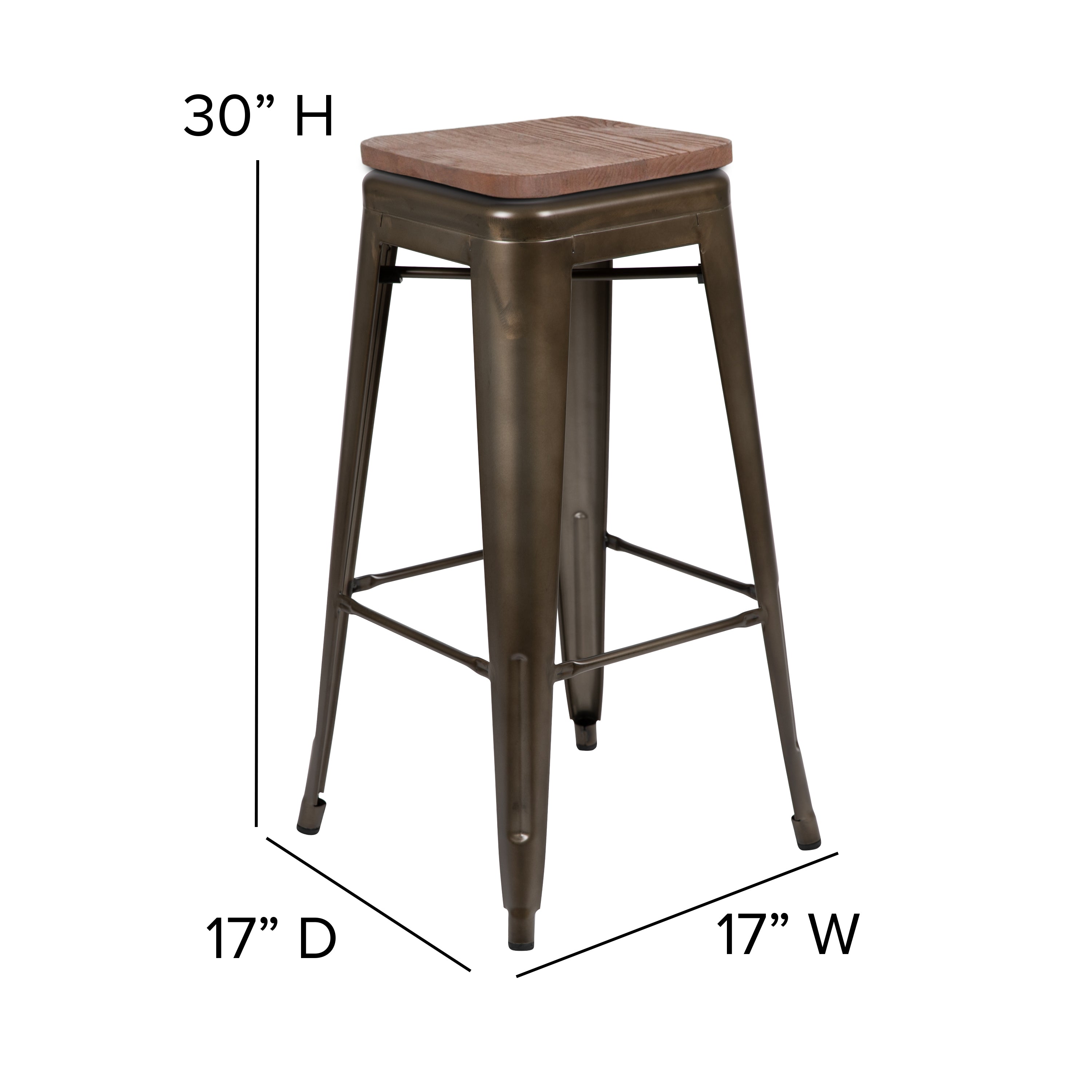 Cierra 30" High Metal Indoor Bar Stool with Wood Seat in Gun Metal Gray - Stackable Set of 4
