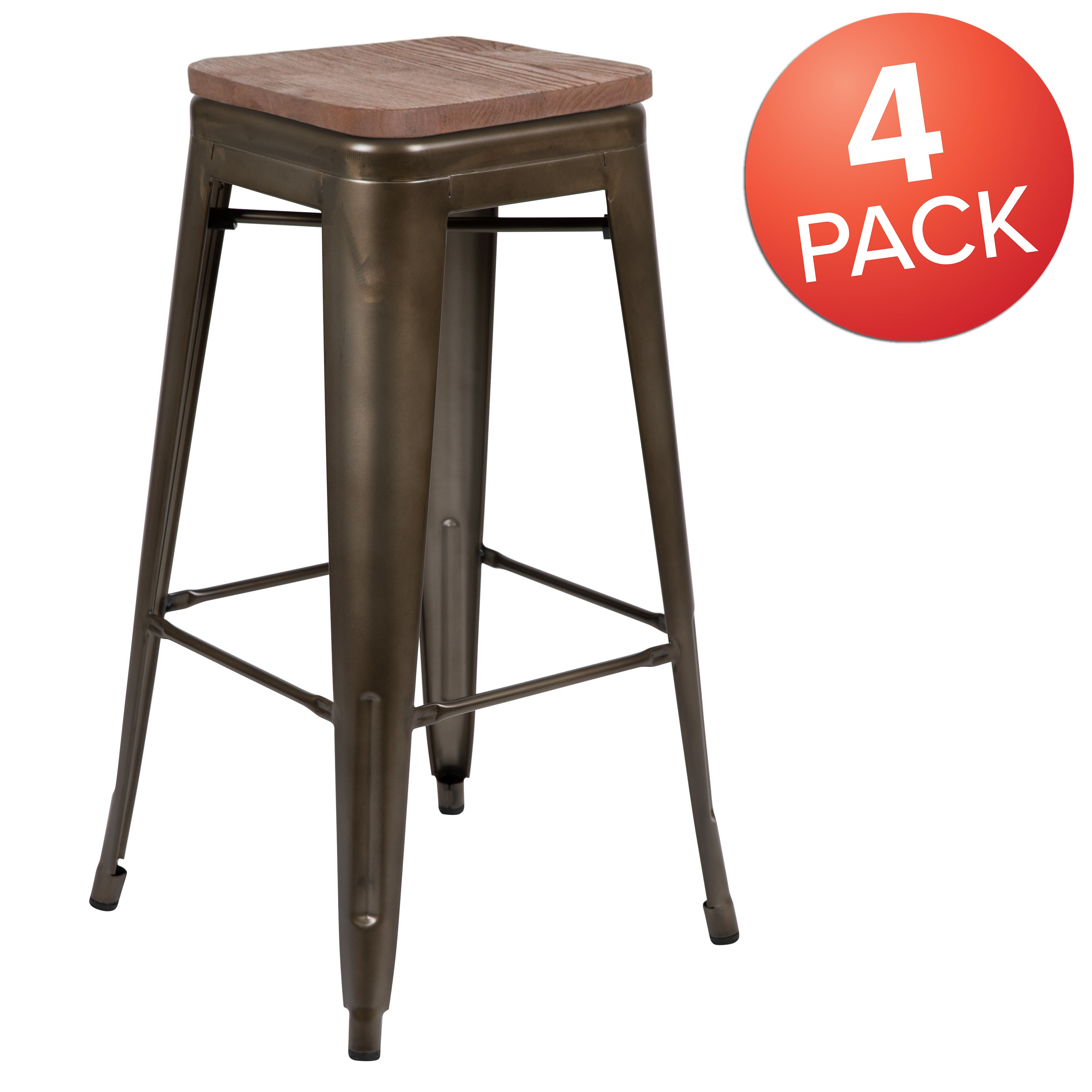 Cierra 30" High Metal Indoor Bar Stool with Wood Seat in Gun Metal Gray - Stackable Set of 4