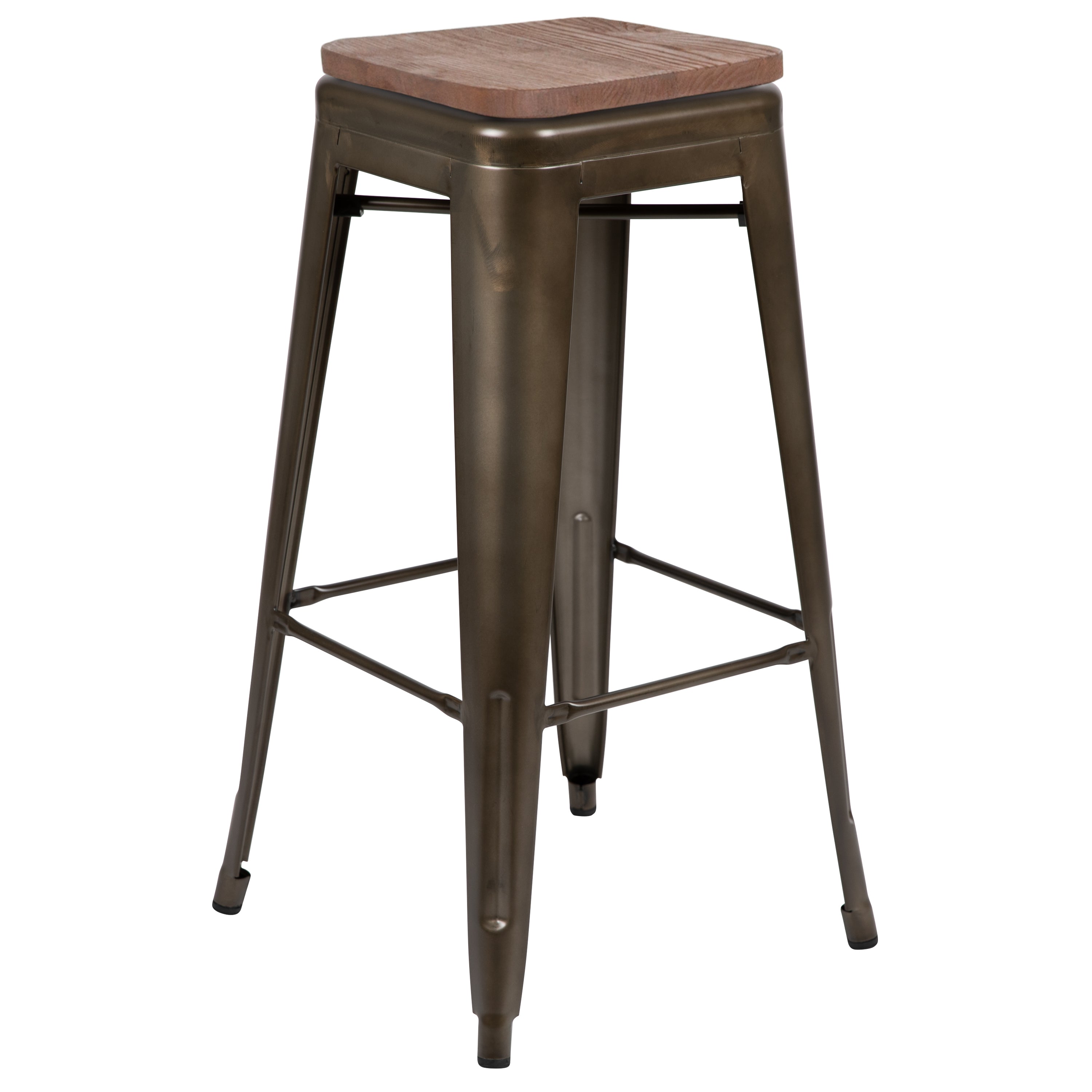 Cierra 30" High Metal Indoor Bar Stool with Wood Seat in Gun Metal Gray - Stackable Set of 4