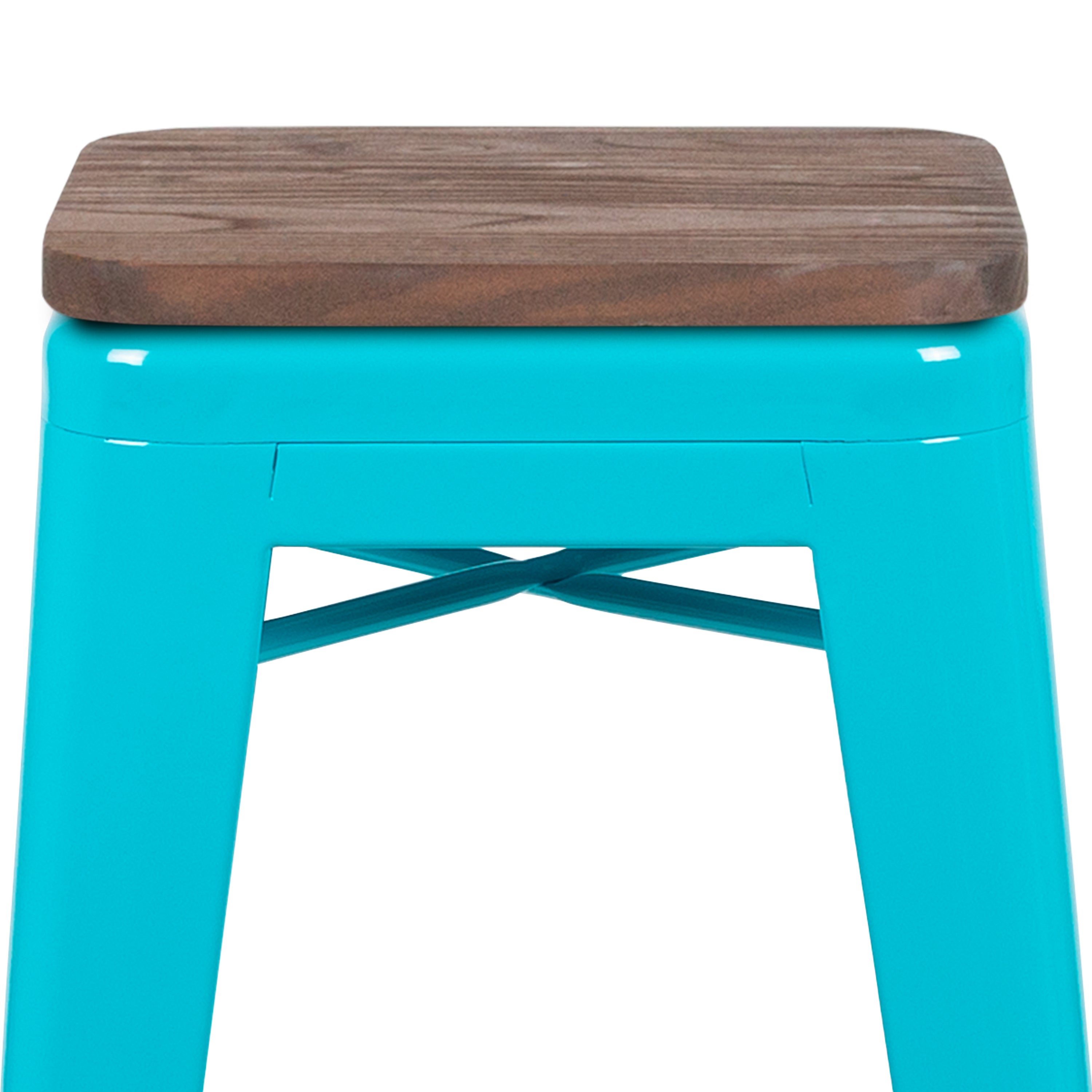 Cierra 30" High Metal Indoor Bar Stool with Wood Seat in Teal - Stackable Set of 4