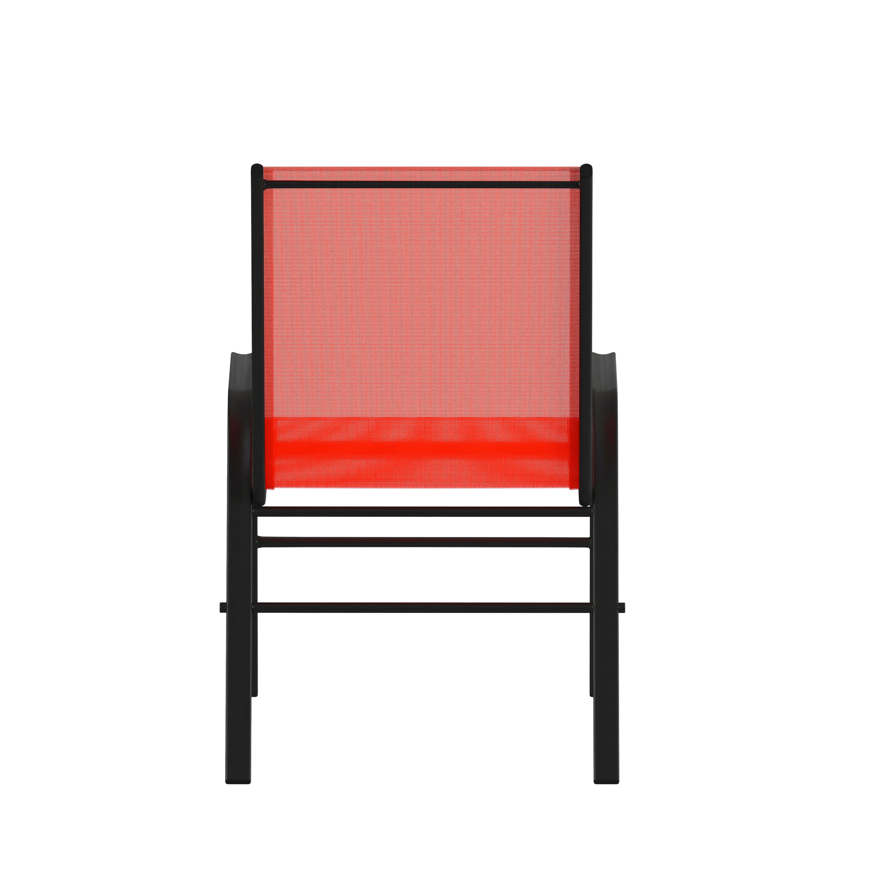 4 Pack Brazos Series Black Outdoor Stack Chair with Flex Comfort Material and Metal Frame