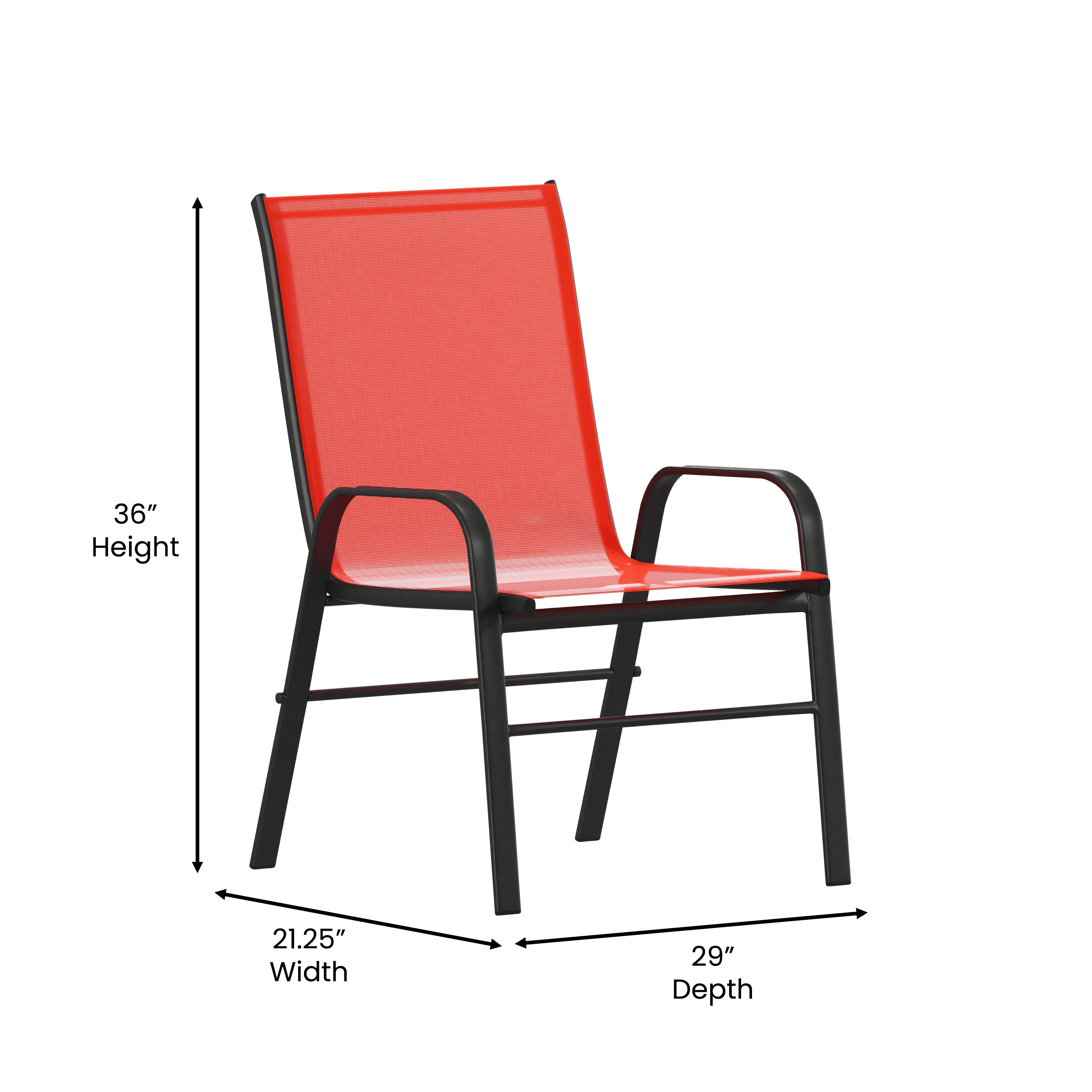 4 Pack Brazos Series Black Outdoor Stack Chair with Flex Comfort Material and Metal Frame