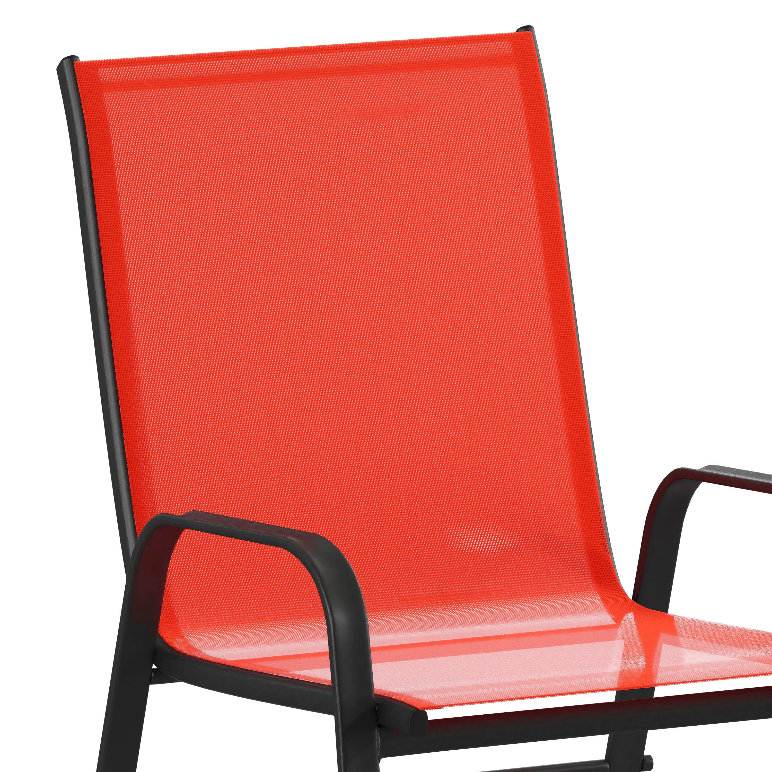 4 Pack Brazos Series Black Outdoor Stack Chair with Flex Comfort Material and Metal Frame