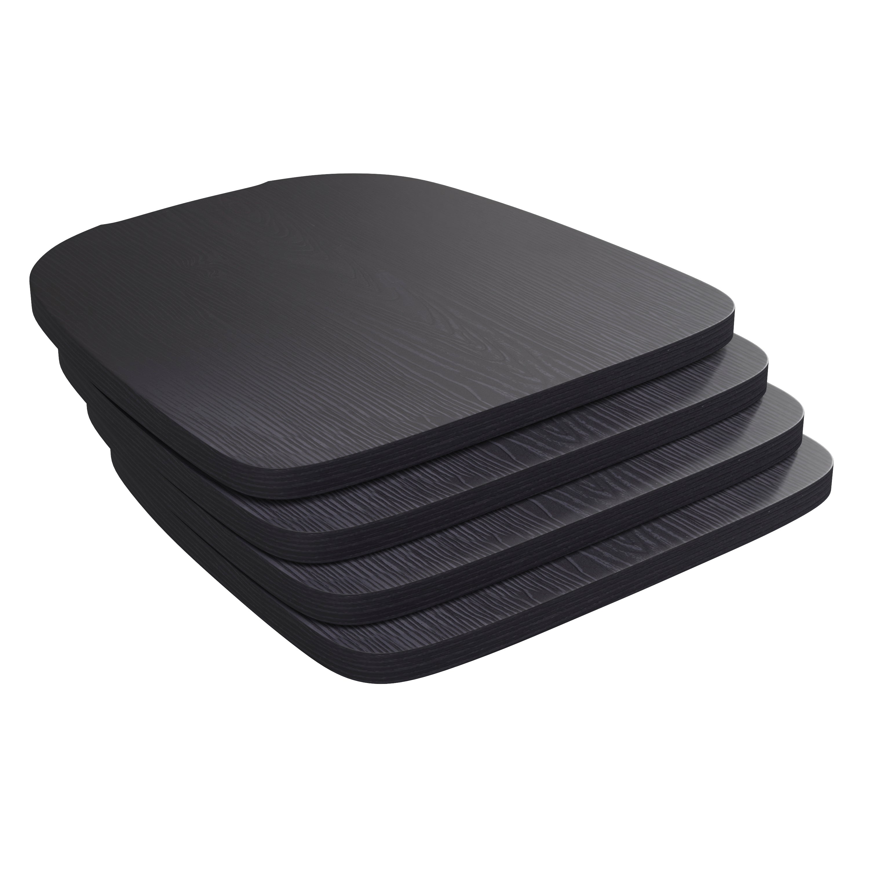 Perry Set of 4 Poly Resin Wood Seat with Rounded Edges for Colorful Metal Chairs and Stools in Black