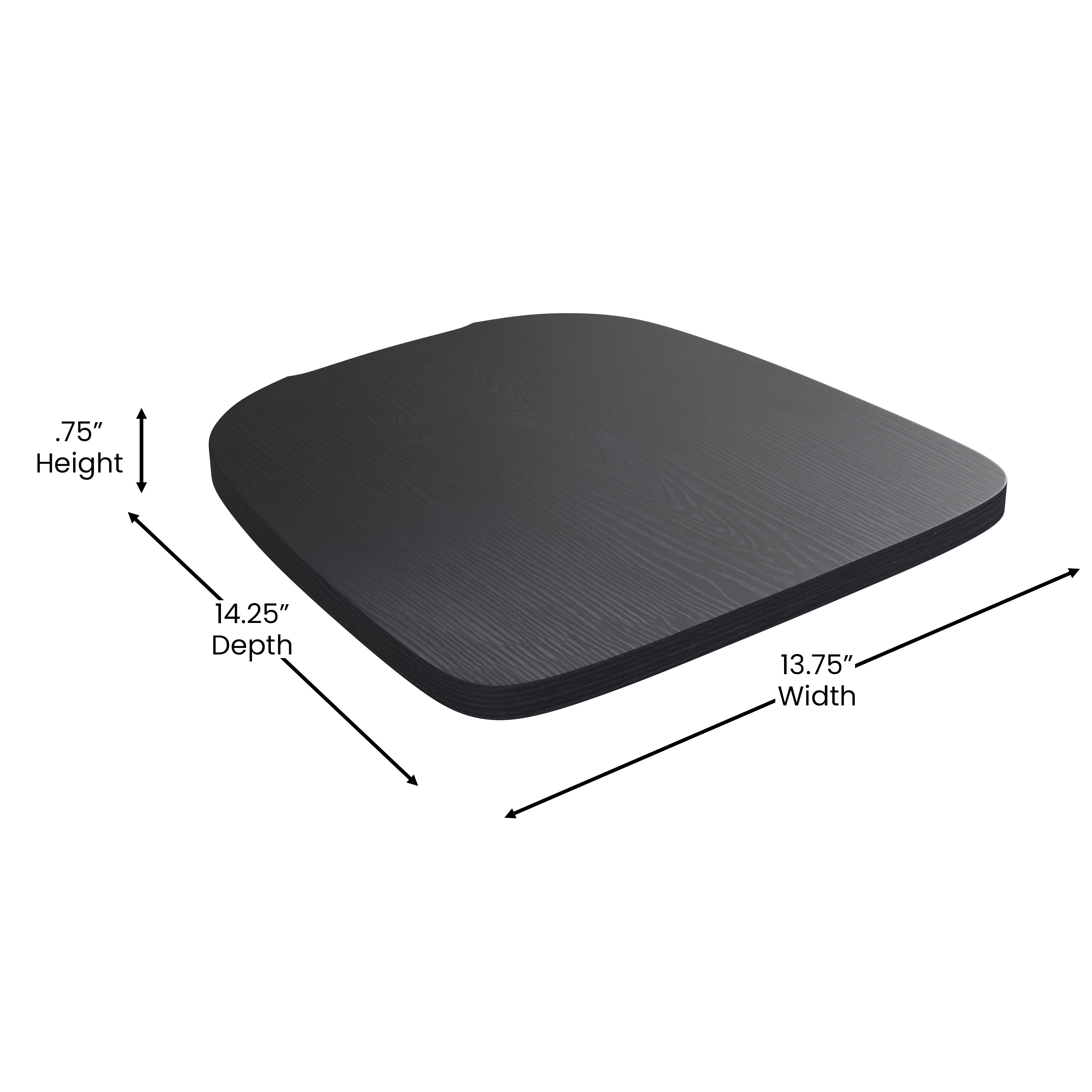 Perry Set of 4 Poly Resin Wood Seat with Rounded Edges for Colorful Metal Chairs and Stools in Black