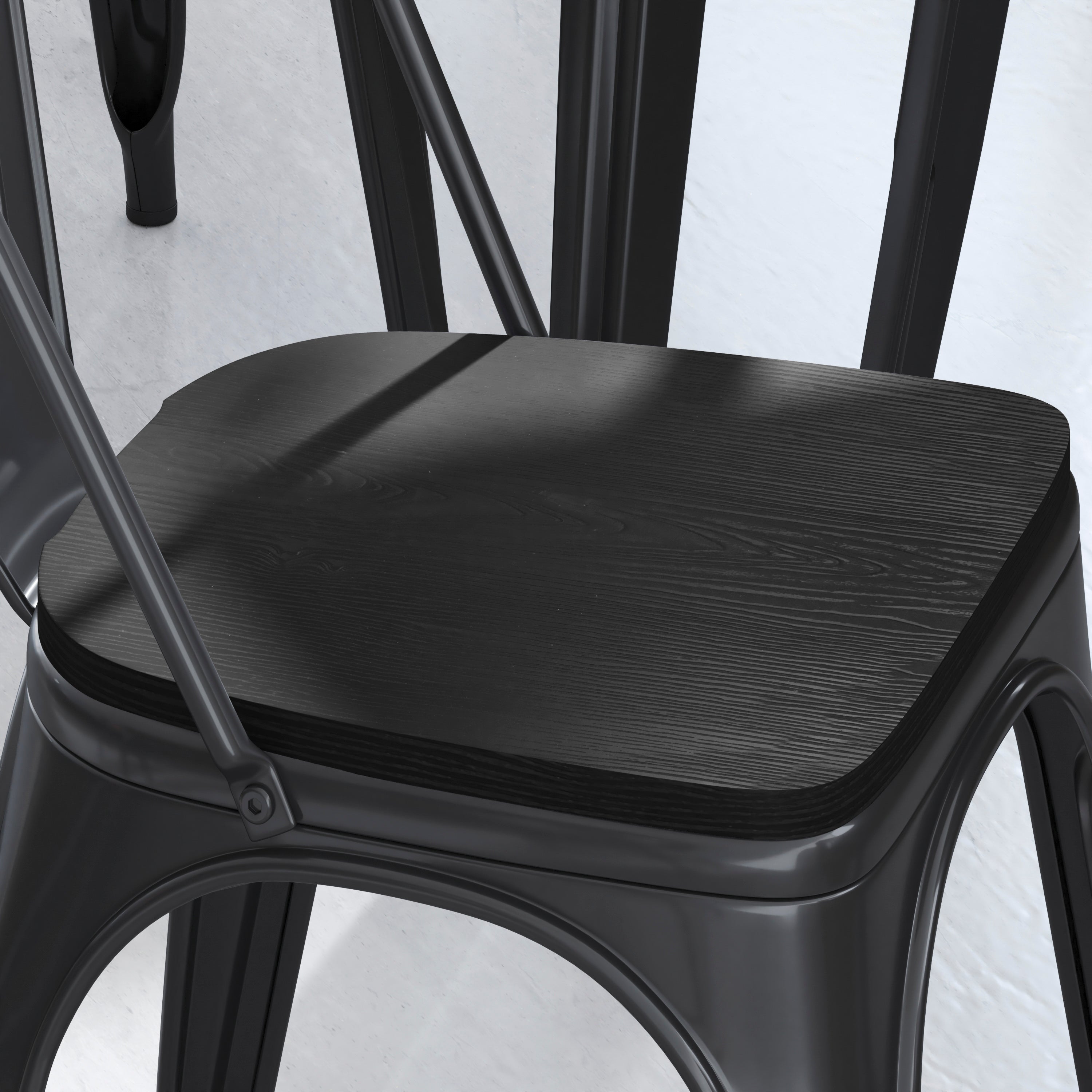 Perry Set of 4 Poly Resin Wood Seat with Rounded Edges for Colorful Metal Chairs and Stools in Black