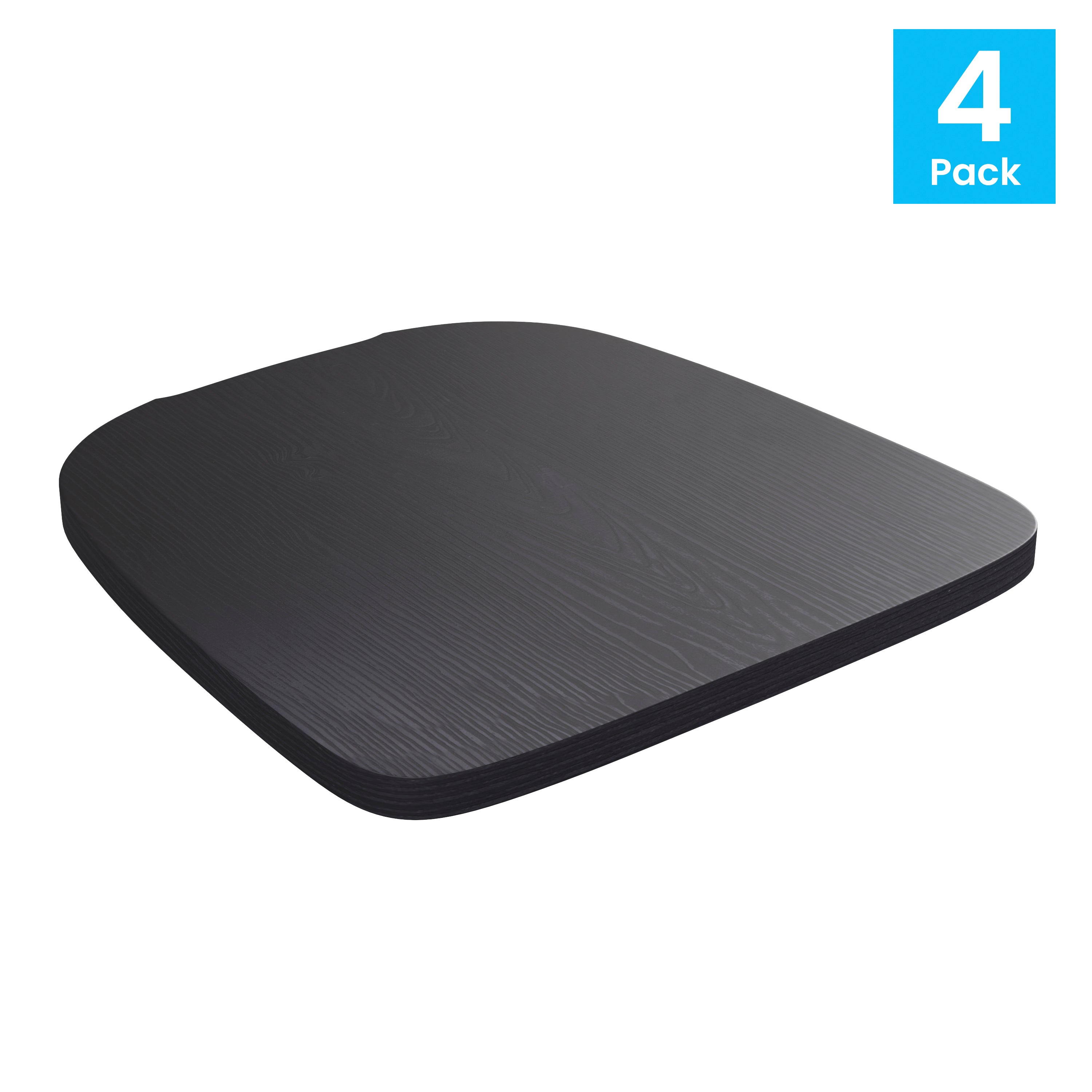 Perry Set of 4 Poly Resin Wood Seat with Rounded Edges for Colorful Metal Chairs and Stools in Black