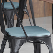 Perry Set of 4 Poly Resin Wood Seat with Rounded Edges for Colorful Metal Chairs and Stools in Teal-Blue