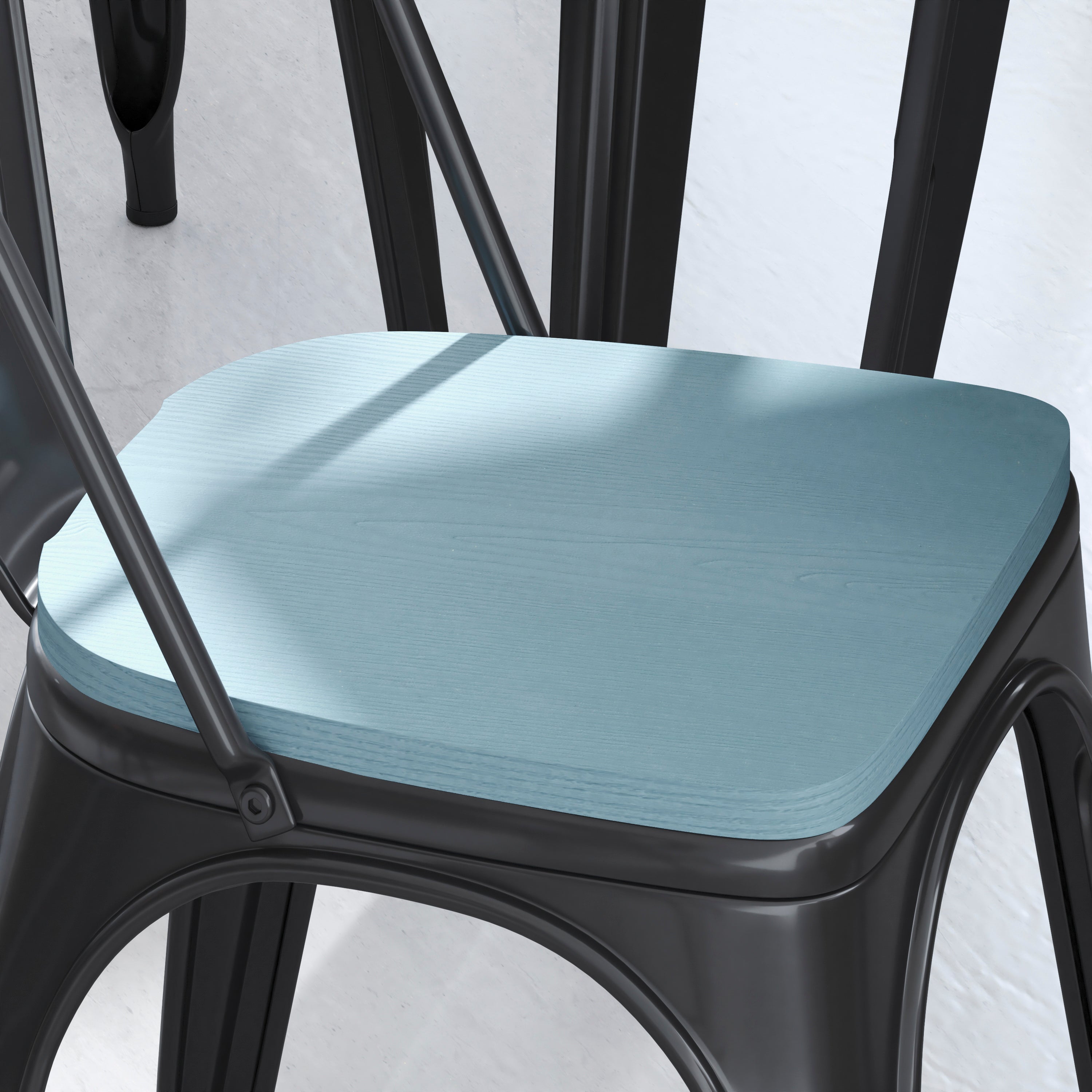 Perry Set of 4 Poly Resin Wood Seat with Rounded Edges for Colorful Metal Chairs and Stools in Teal-Blue