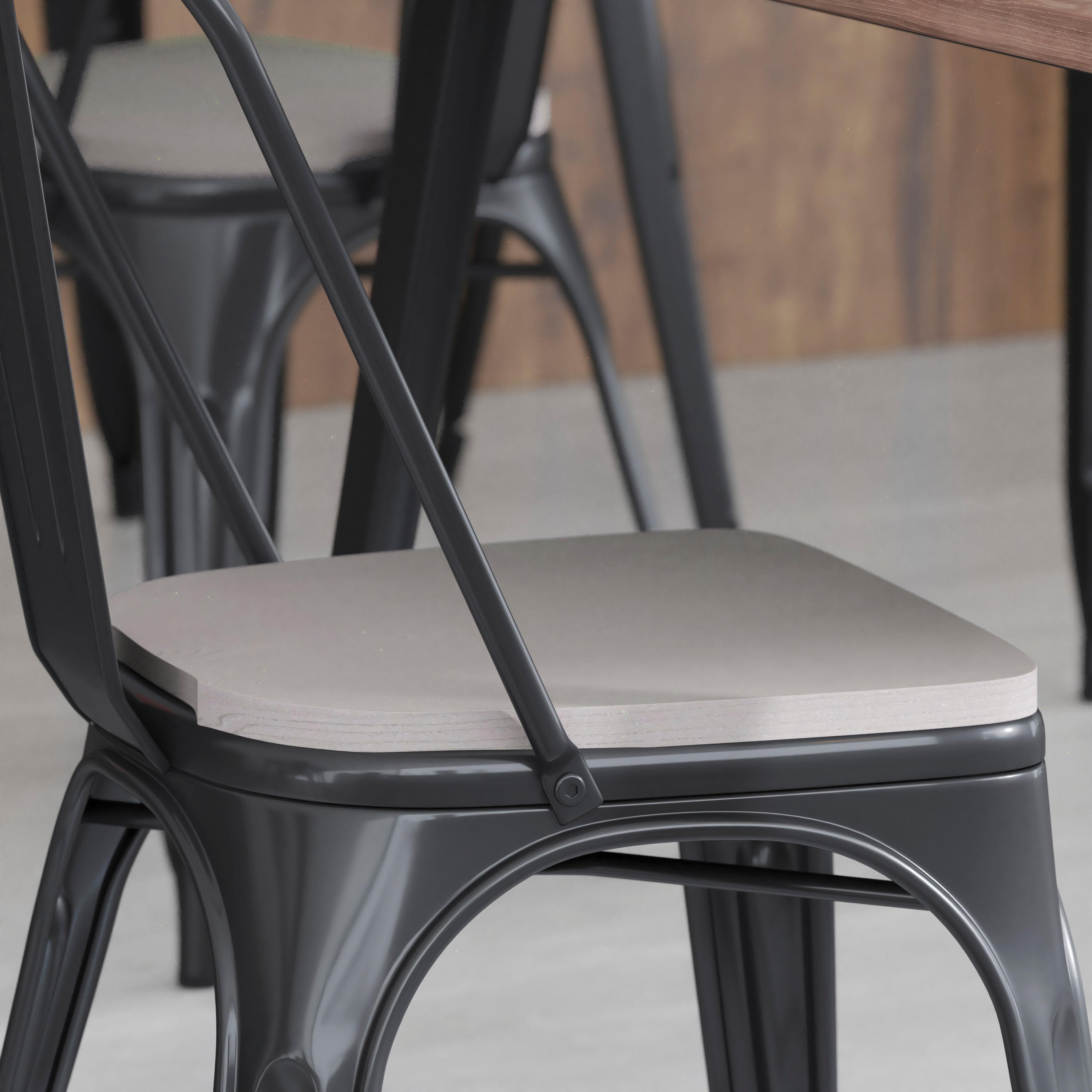 Perry Set of 4 Poly Resin Wood Seat with Rounded Edges for Colorful Metal Chairs and Stools in Gray