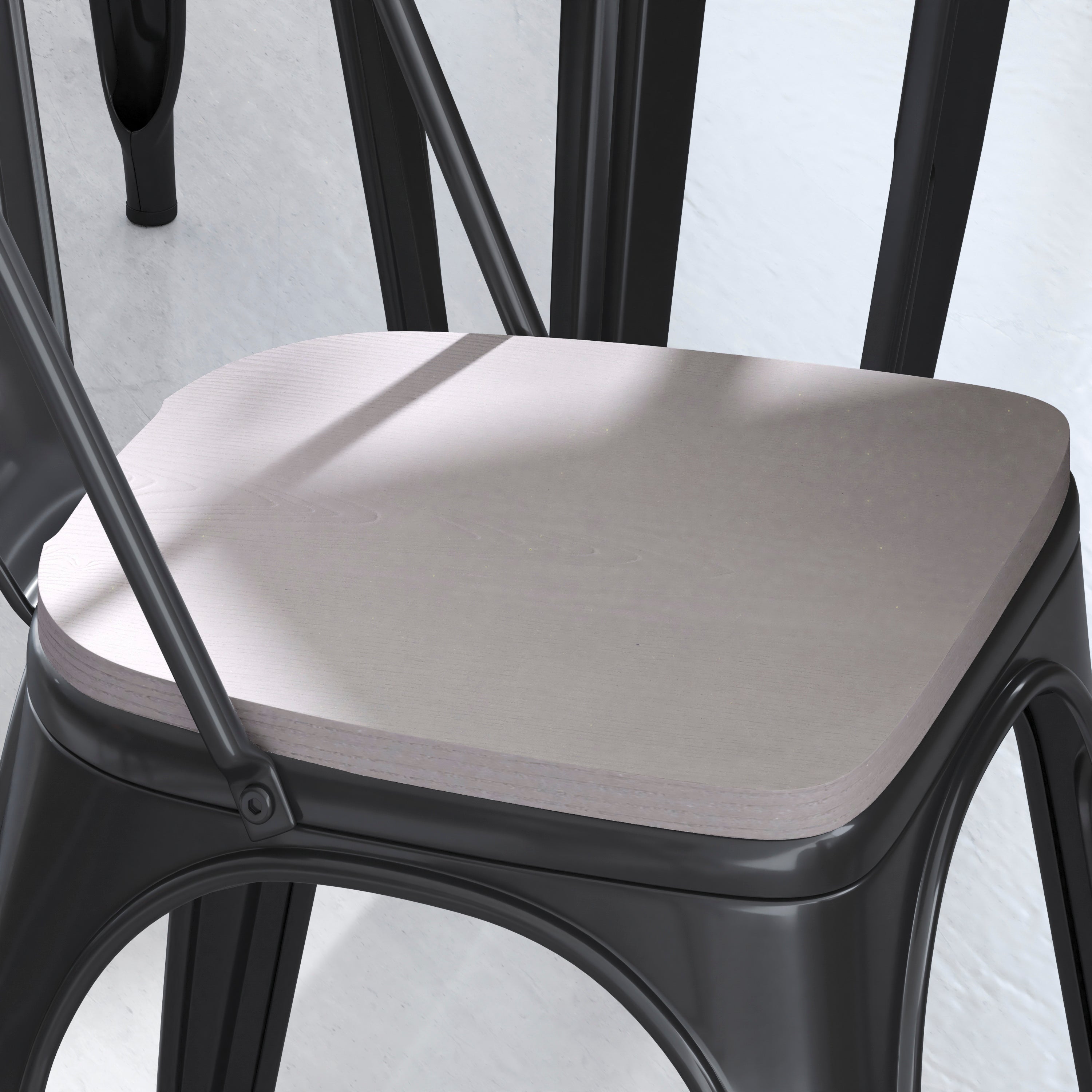 Perry Set of 4 Poly Resin Wood Seat with Rounded Edges for Colorful Metal Chairs and Stools in Gray