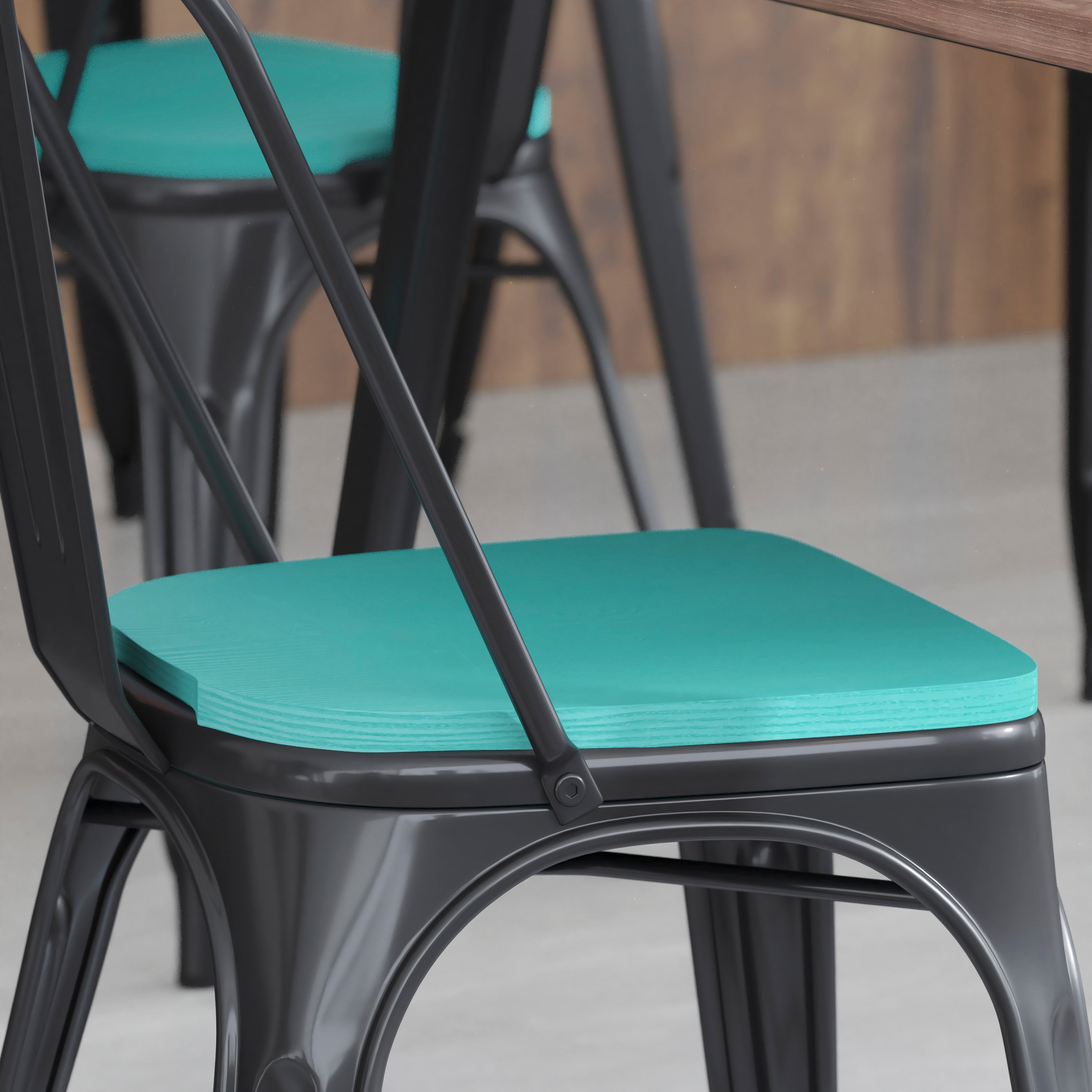 Perry Set of 4 Poly Resin Wood Seat with Rounded Edges for Colorful Metal Chairs and Stools in Mint