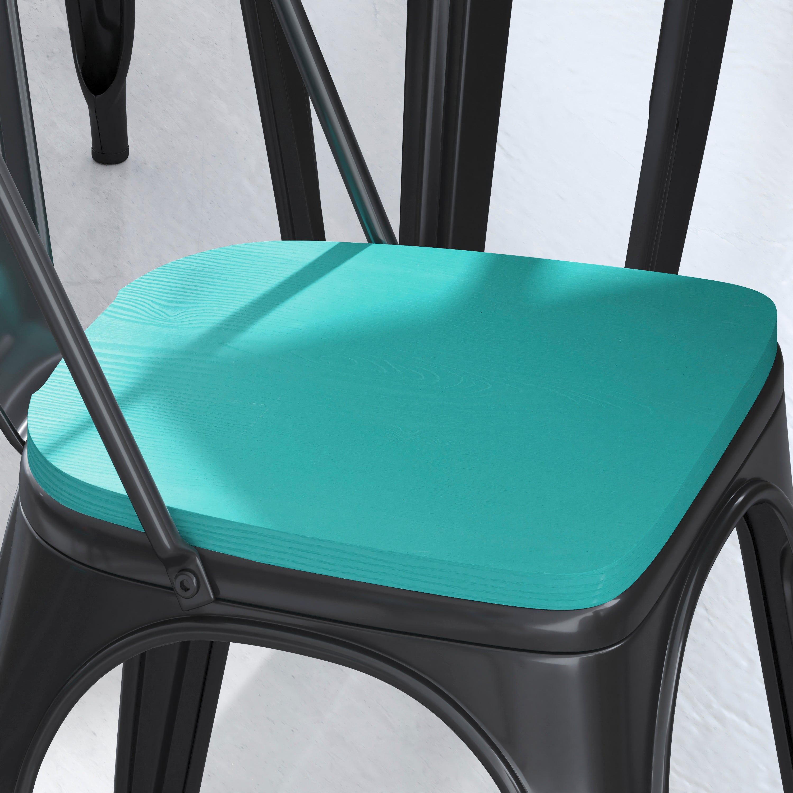 Perry Set of 4 Poly Resin Wood Seat with Rounded Edges for Colorful Metal Chairs and Stools in Mint