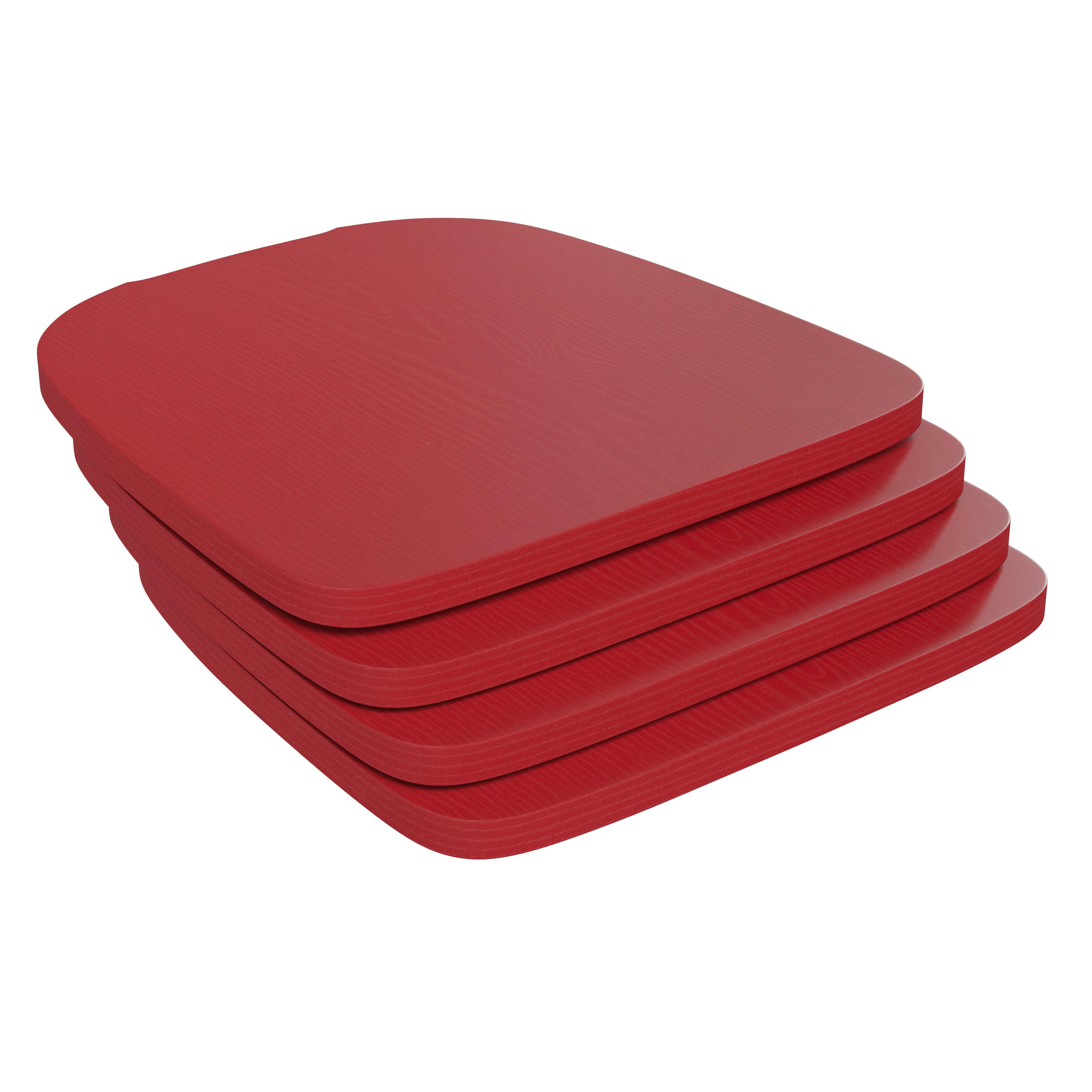 Perry Set of 4 Poly Resin Wood Seat with Rounded Edges for Colorful Metal Chairs and Stools in Red