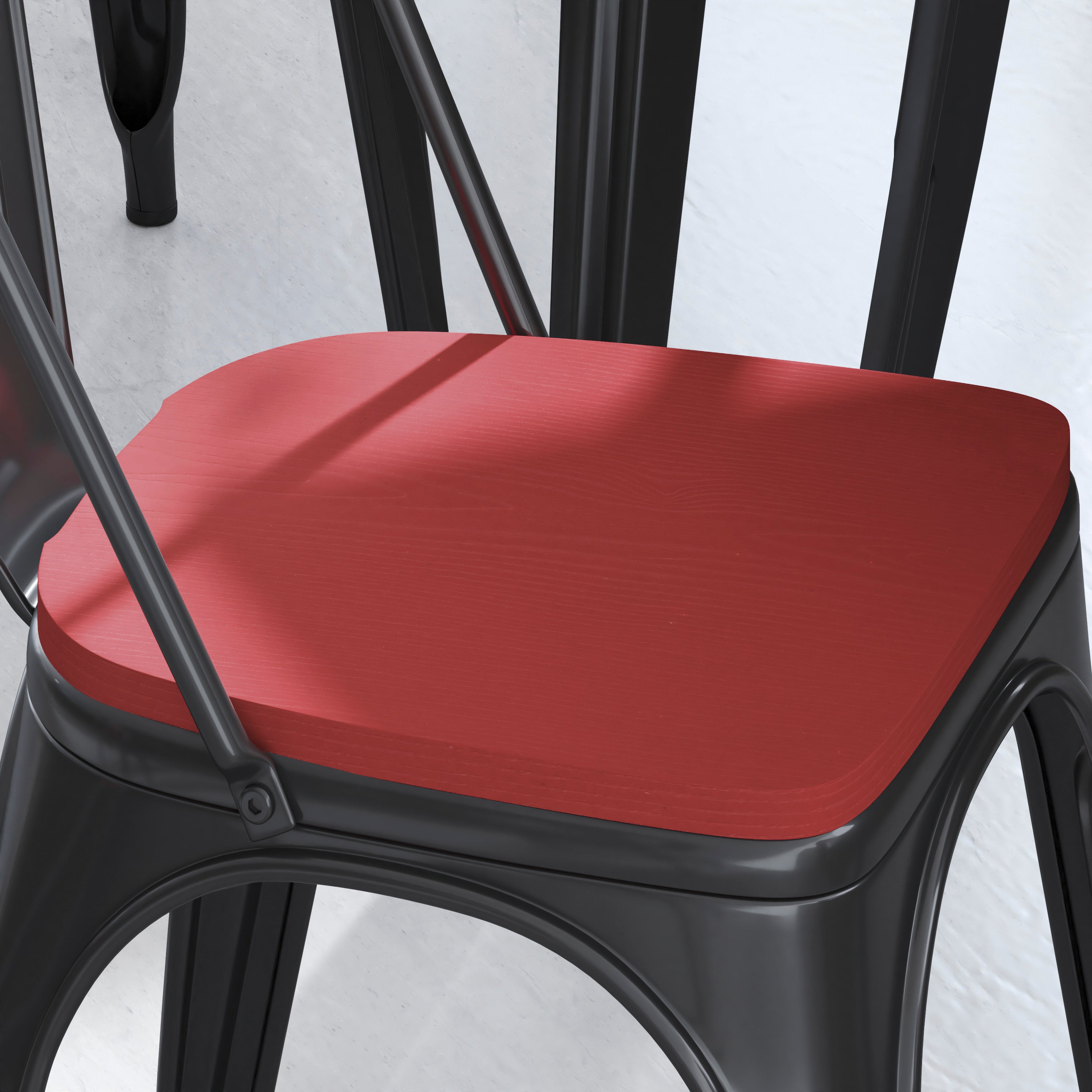 Perry Set of 4 Poly Resin Wood Seat with Rounded Edges for Colorful Metal Chairs and Stools in Red