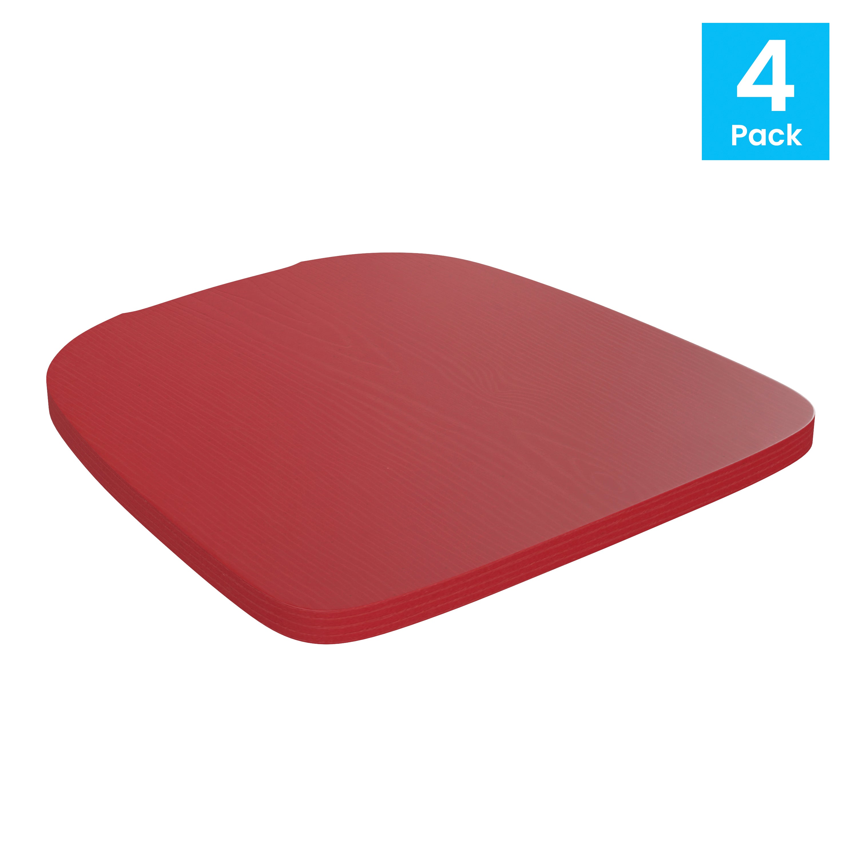Perry Set of 4 Poly Resin Wood Seat with Rounded Edges for Colorful Metal Chairs and Stools in Red