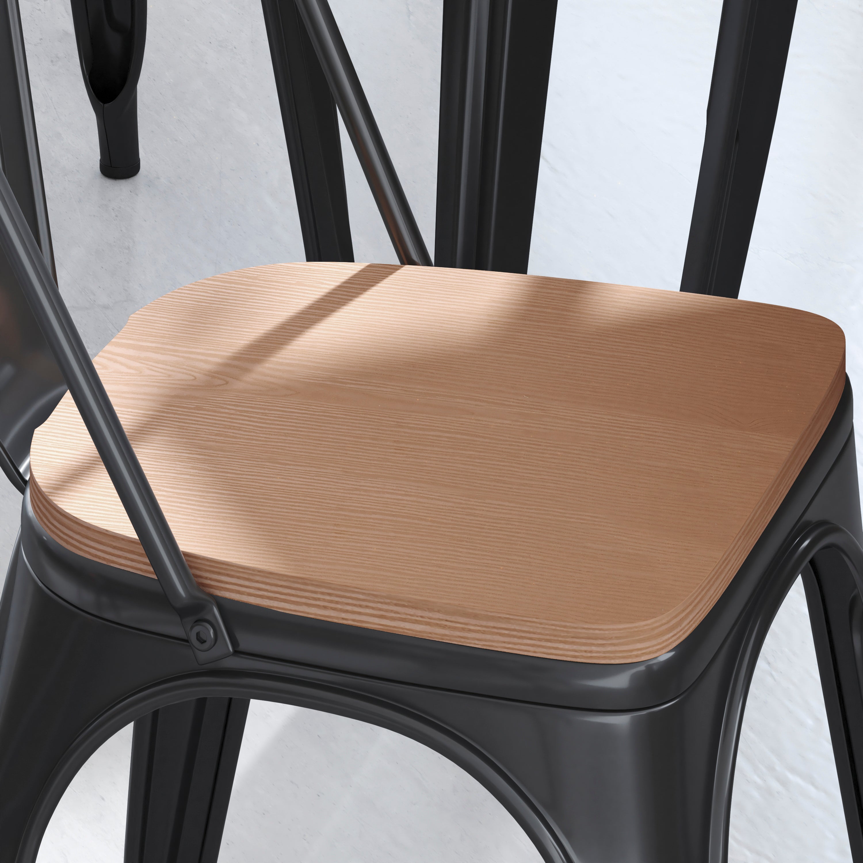 Perry Set of 4 Poly Resin Wood Seat with Rounded Edges for Colorful Metal Chairs and Stools in Teak