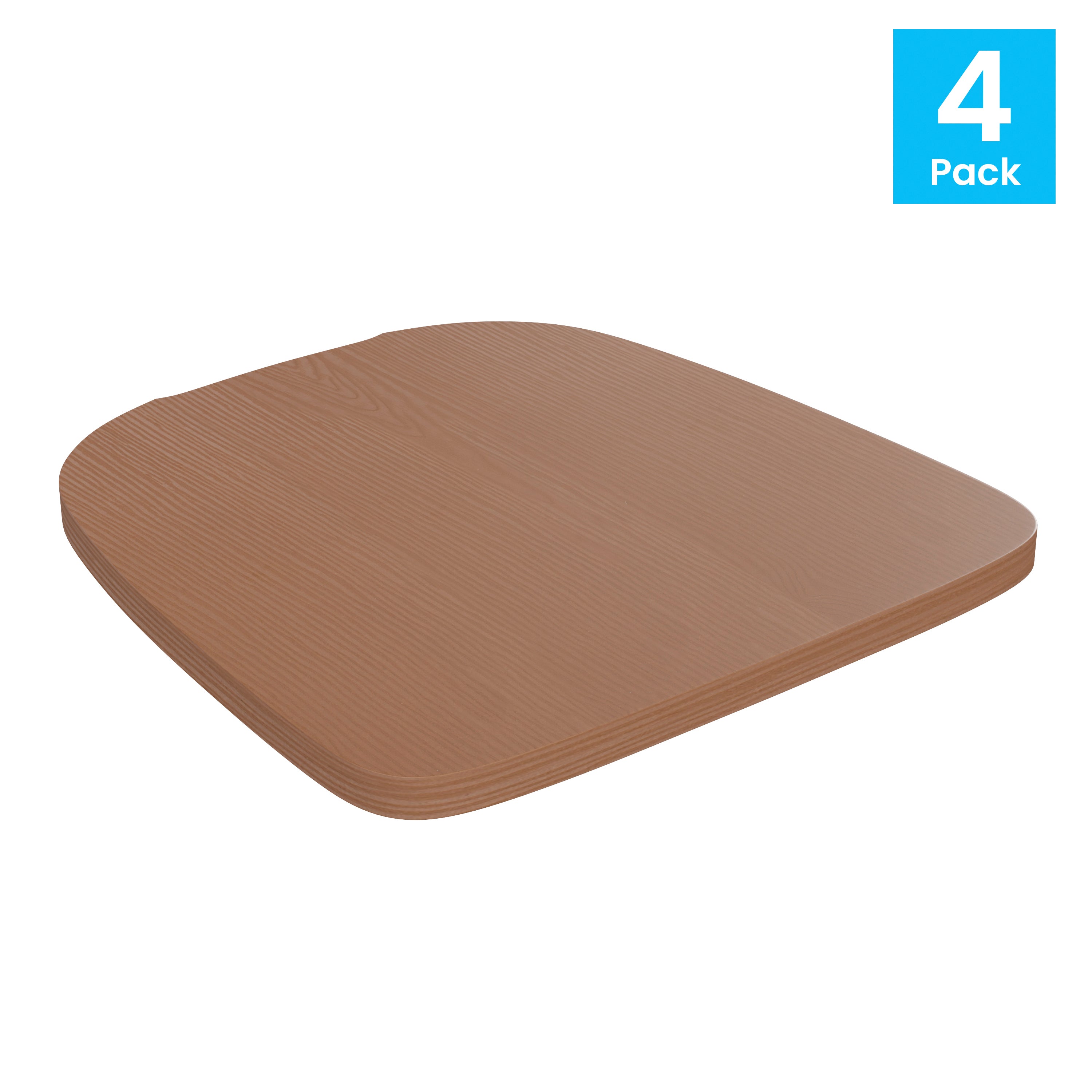 Perry Set of 4 Poly Resin Wood Seat with Rounded Edges for Colorful Metal Chairs and Stools in Teak