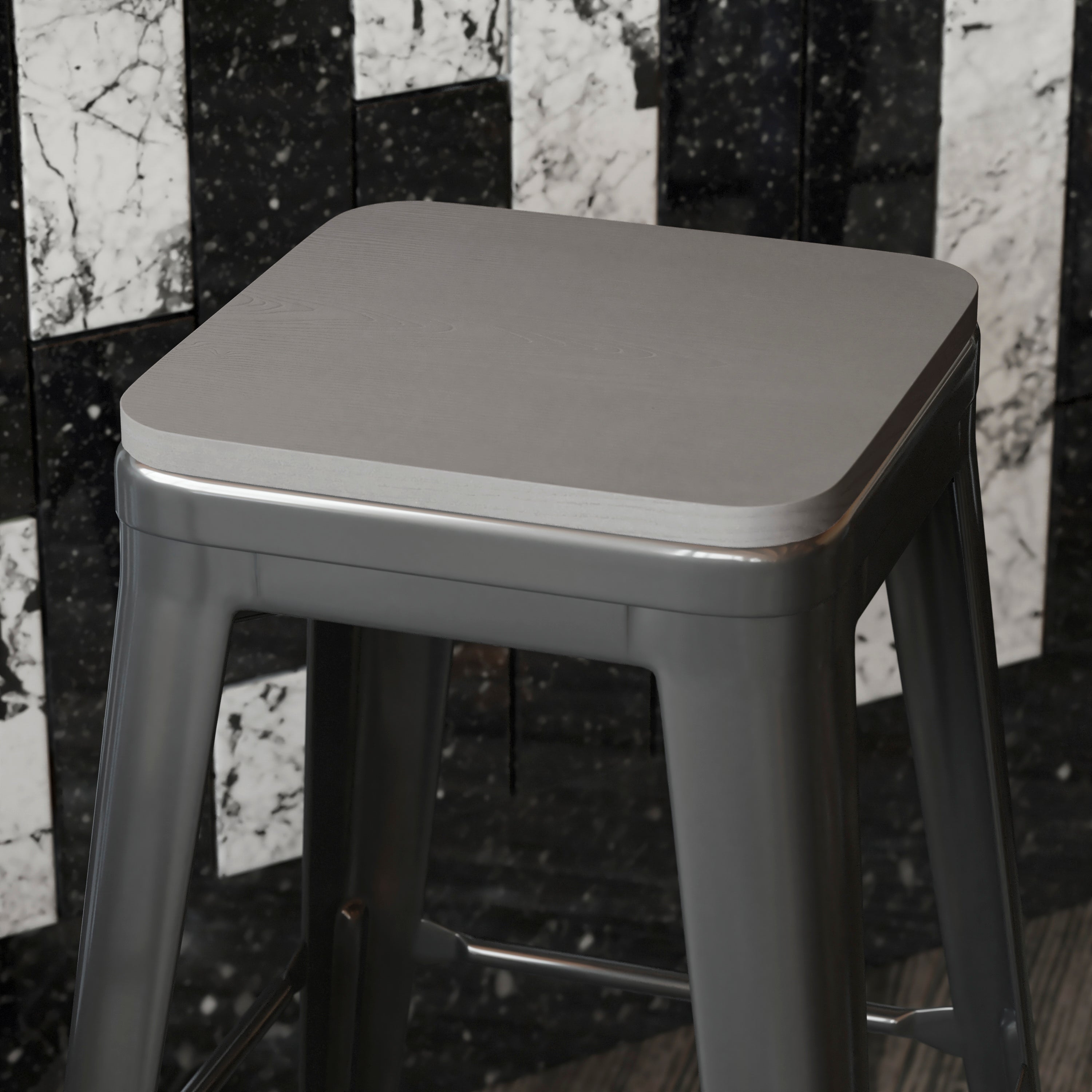 Perry Poly Resin Wood Square Seat with Rounded Edges for Colorful Metal Barstools in Gray