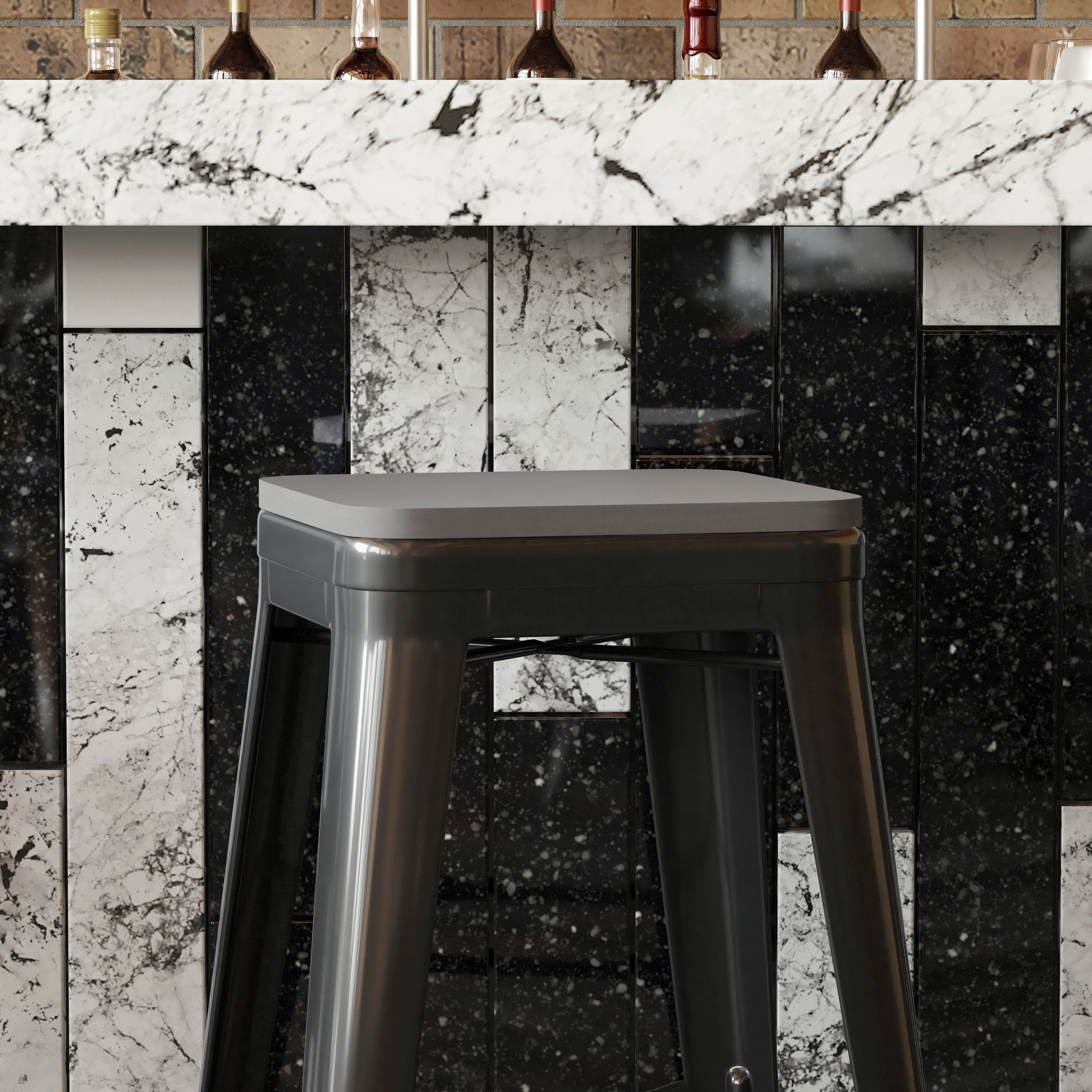 Perry Poly Resin Wood Square Seat with Rounded Edges for Colorful Metal Barstools in Gray