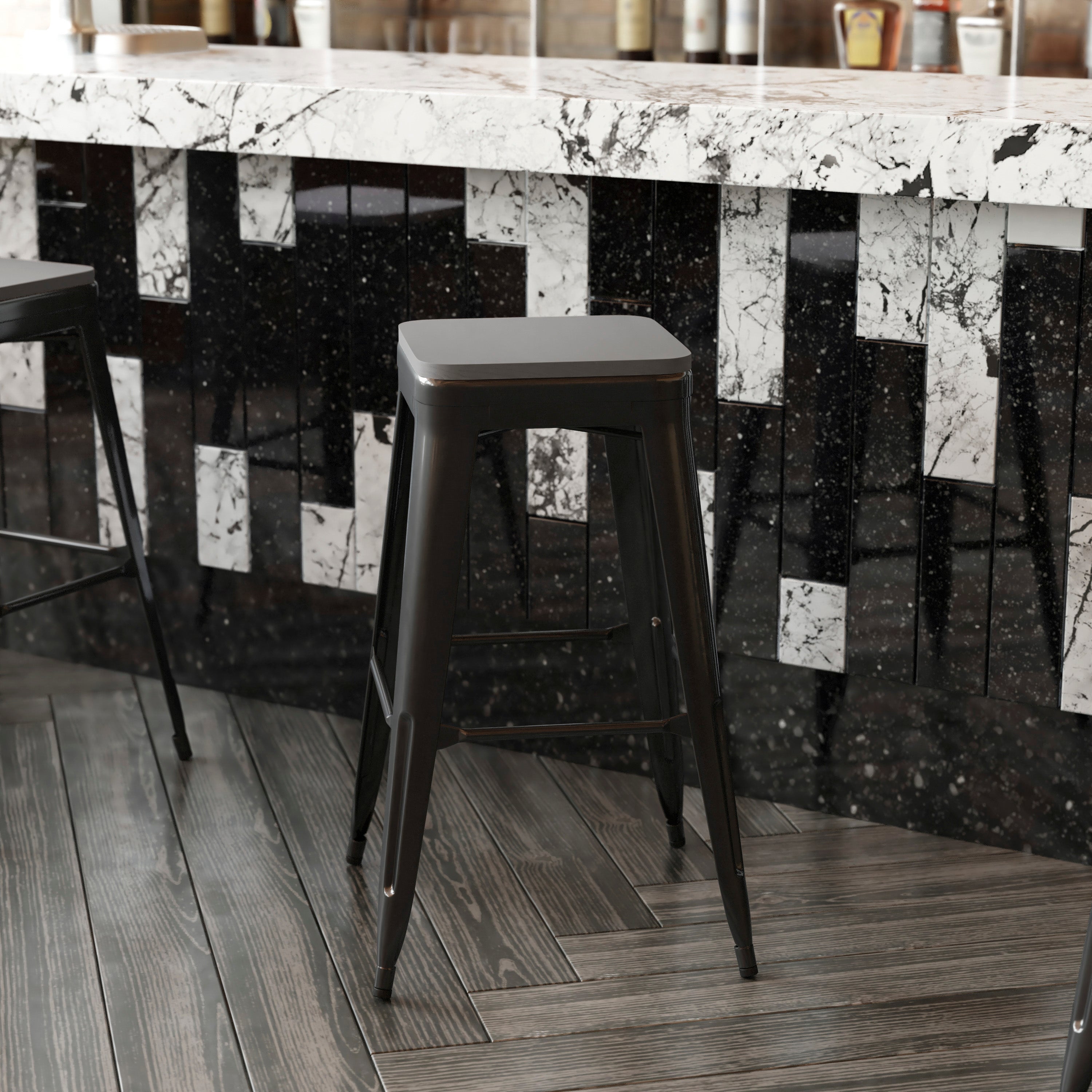 Perry Poly Resin Wood Square Seat with Rounded Edges for Colorful Metal Barstools in Gray