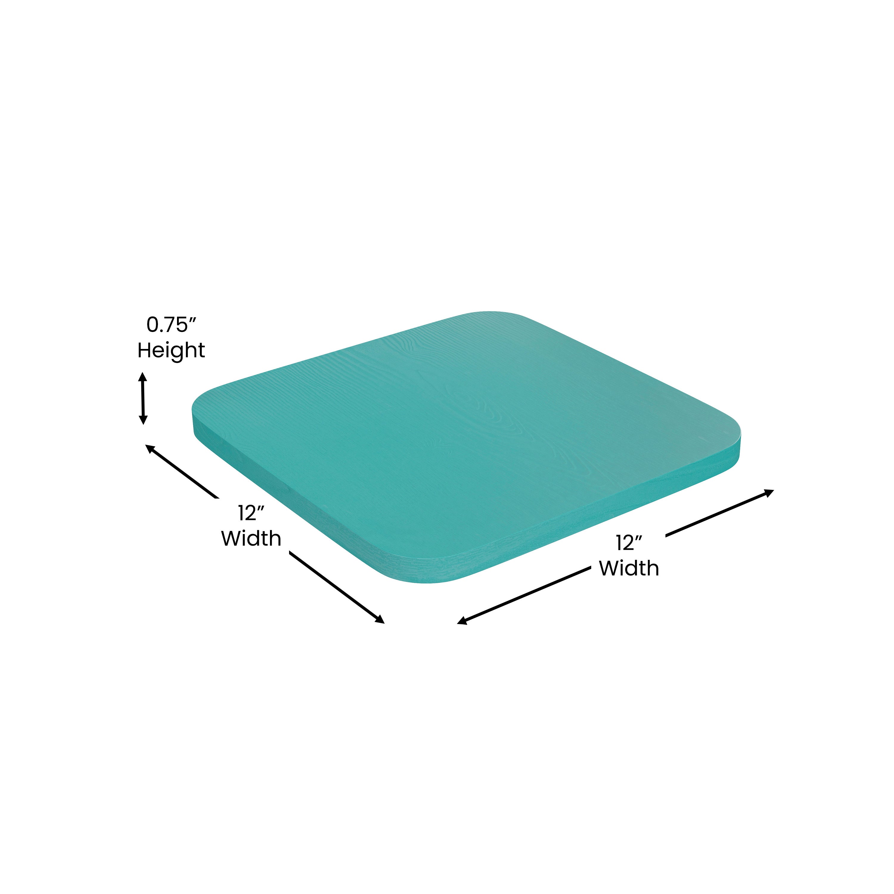 Perry Poly Resin Wood Square Seat with Rounded Edges for Colorful Metal Barstools in Mint