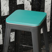 Perry Poly Resin Wood Square Seat with Rounded Edges for Colorful Metal Barstools in Mint