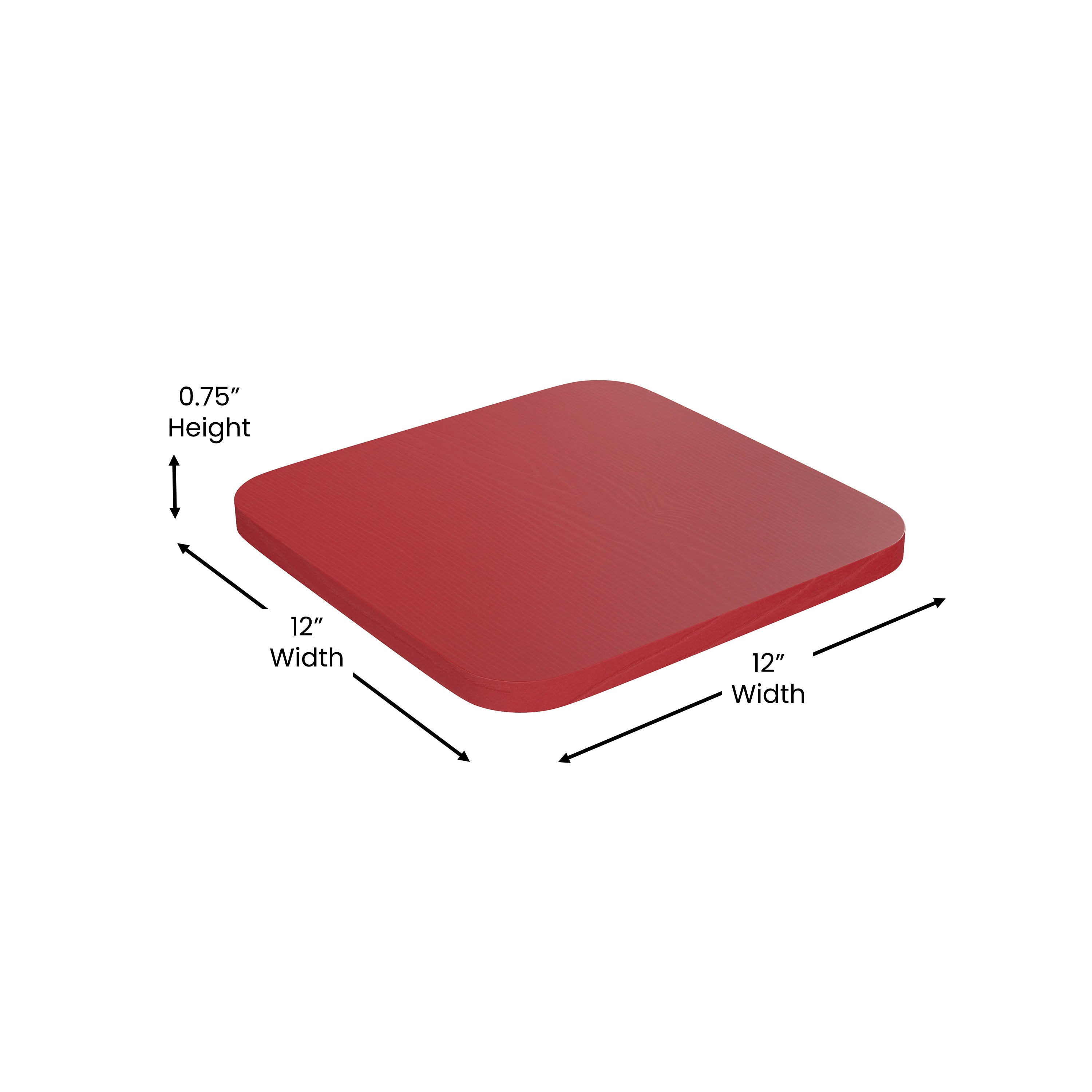 Perry Poly Resin Wood Square Seat with Rounded Edges for Colorful Metal Barstools in Red