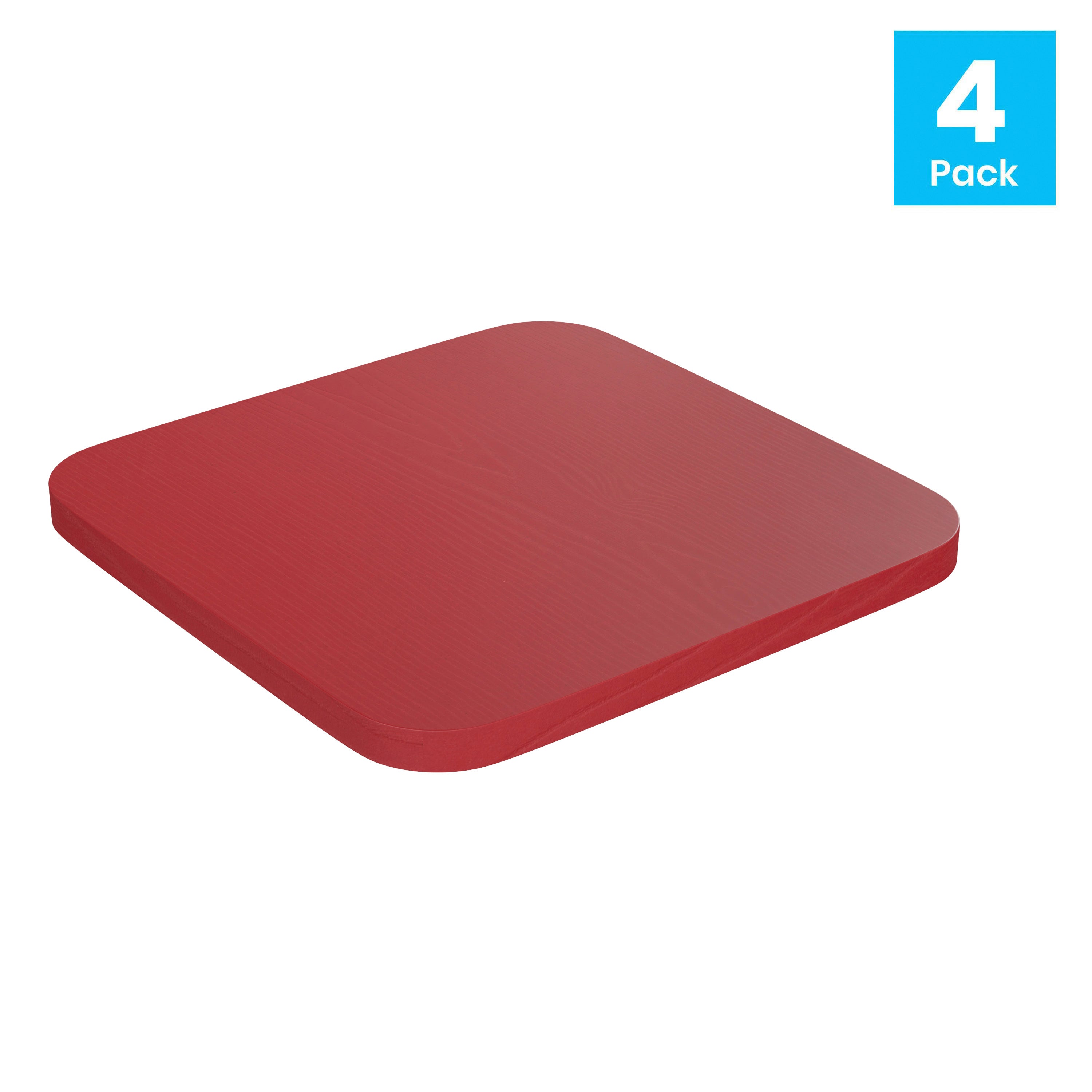 Perry Poly Resin Wood Square Seat with Rounded Edges for Colorful Metal Barstools in Red