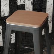 Perry Poly Resin Wood Square Seat with Rounded Edges for Colorful Metal Barstools in Teak