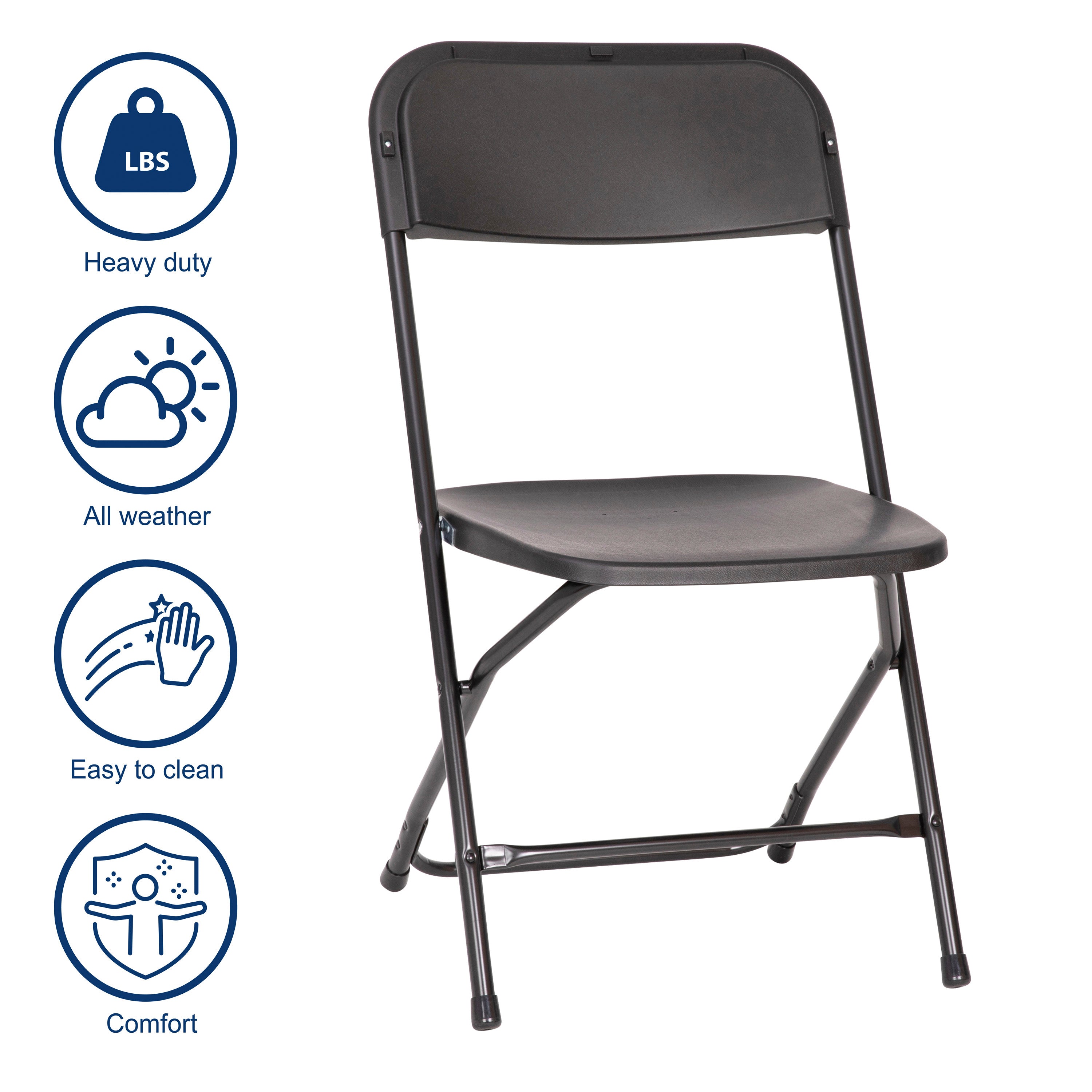 Hercules Big and Tall Commercial Folding Chair - Extra Wide 650LB. Capacity - Durable Plastic - Black, 4-Pack