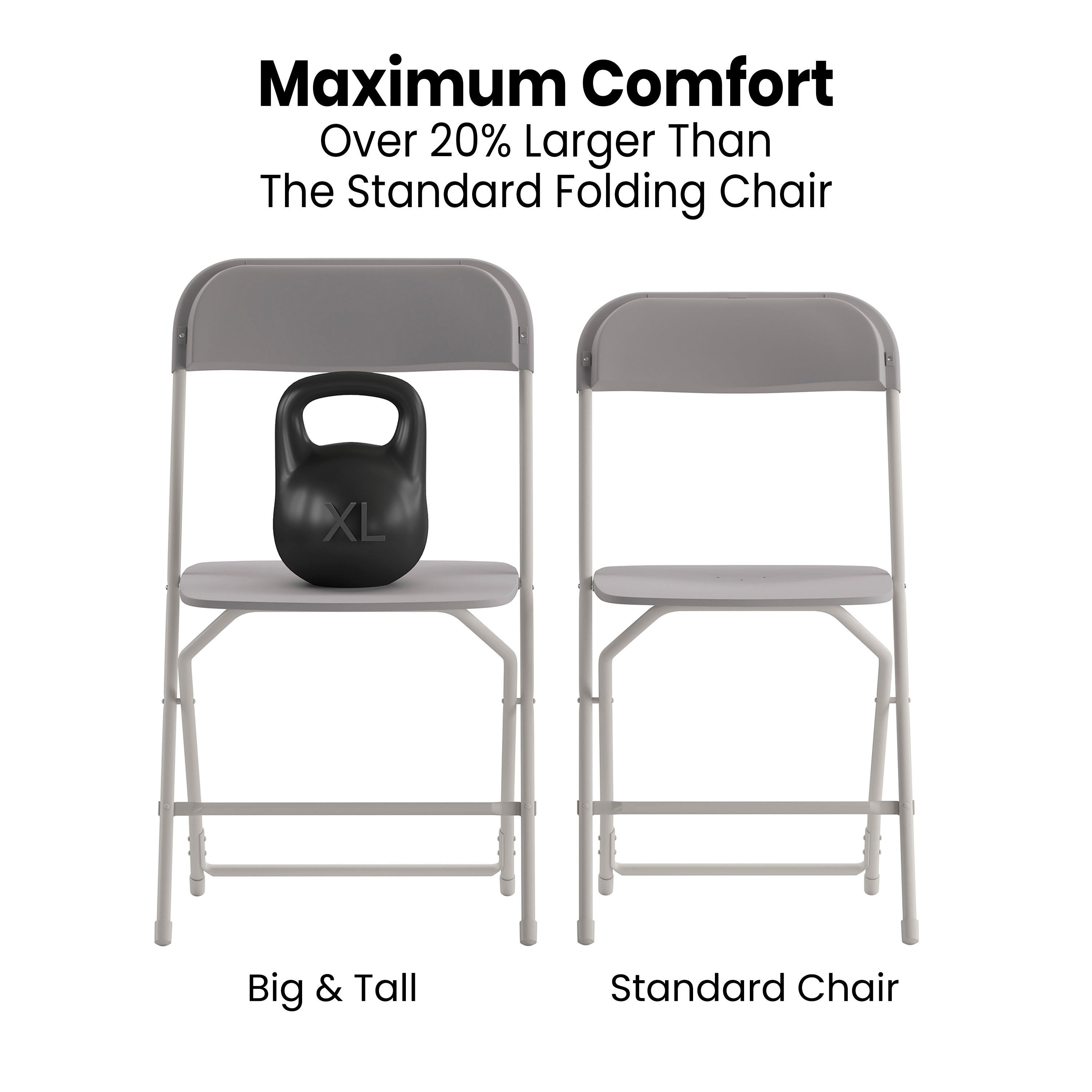 Hercules Big and Tall Commercial Folding Chair - Extra Wide 650LB. Capacity - Durable Plastic - Gray, 4-Pack