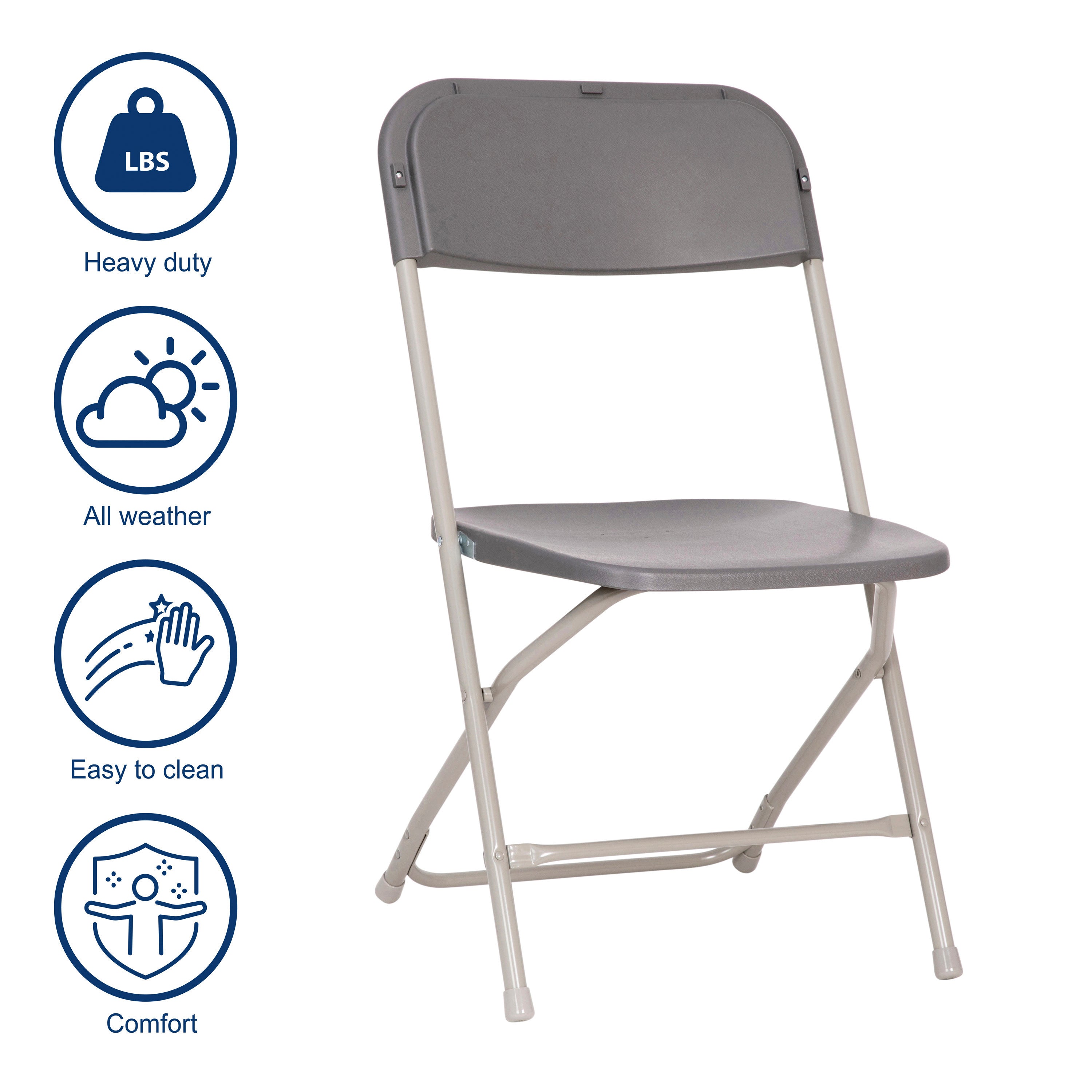 Hercules Big and Tall Commercial Folding Chair - Extra Wide 650LB. Capacity - Durable Plastic - Gray, 4-Pack
