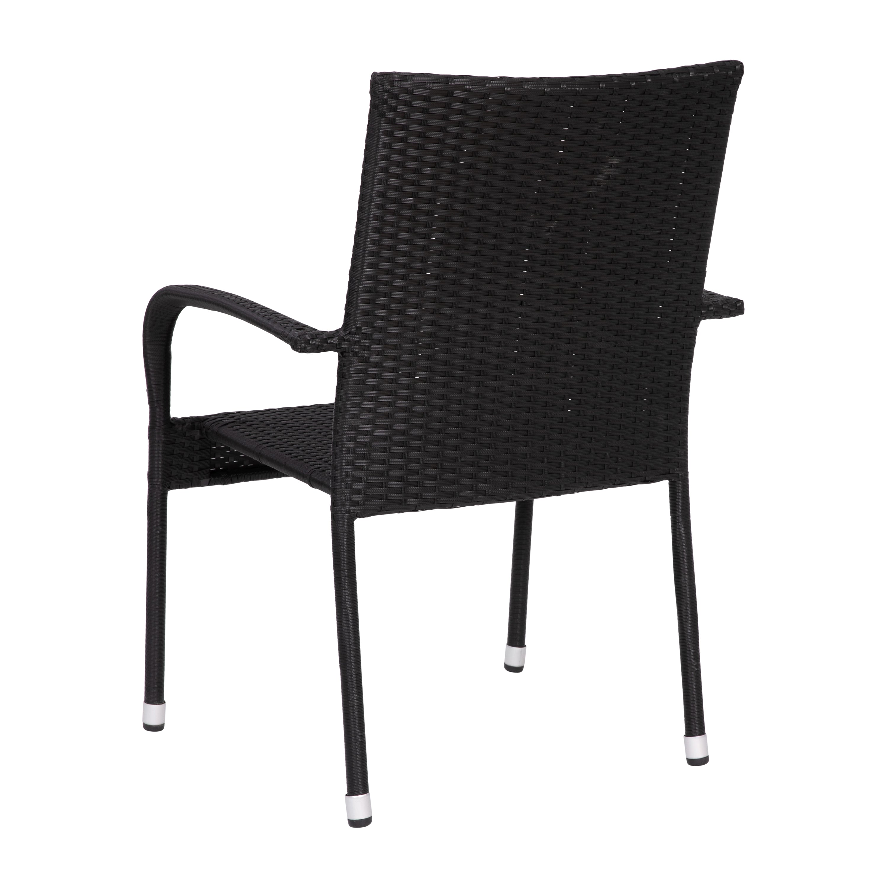 Maxim Set of 4 Stackable Indoor/Outdoor Wicker Dining Chairs with Arms - Fade & Weather-Resistant Steel Frames - Black