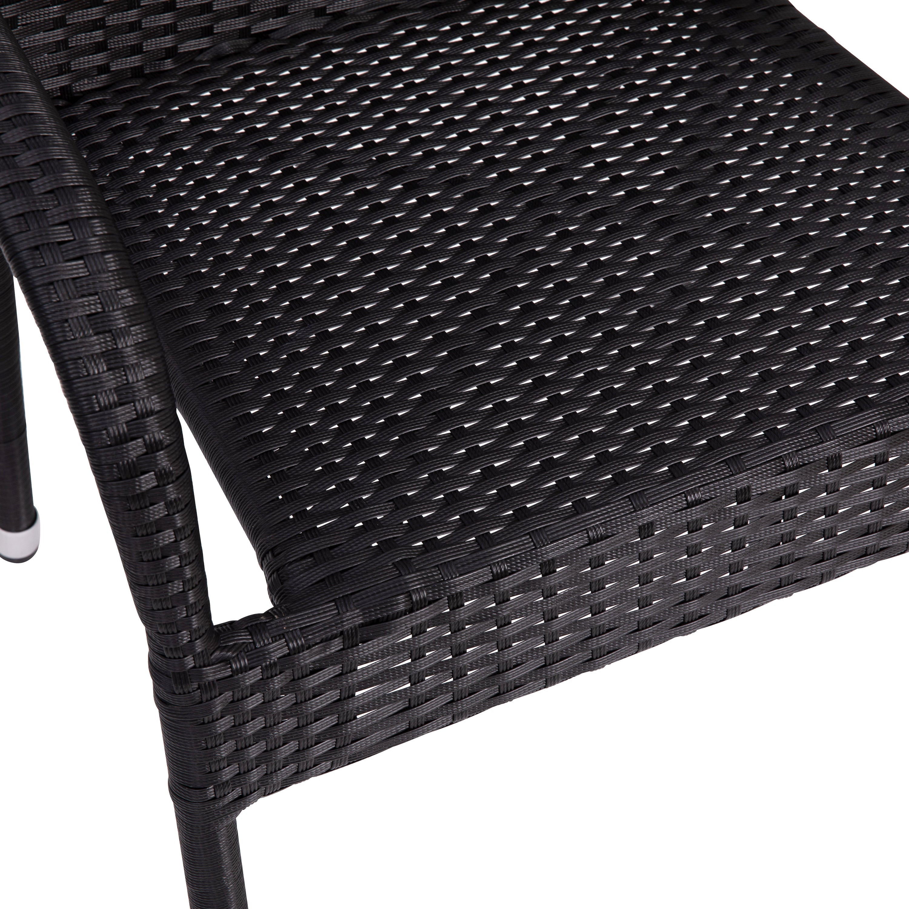 Maxim Set of 4 Stackable Indoor/Outdoor Wicker Dining Chairs with Arms - Fade & Weather-Resistant Steel Frames - Black