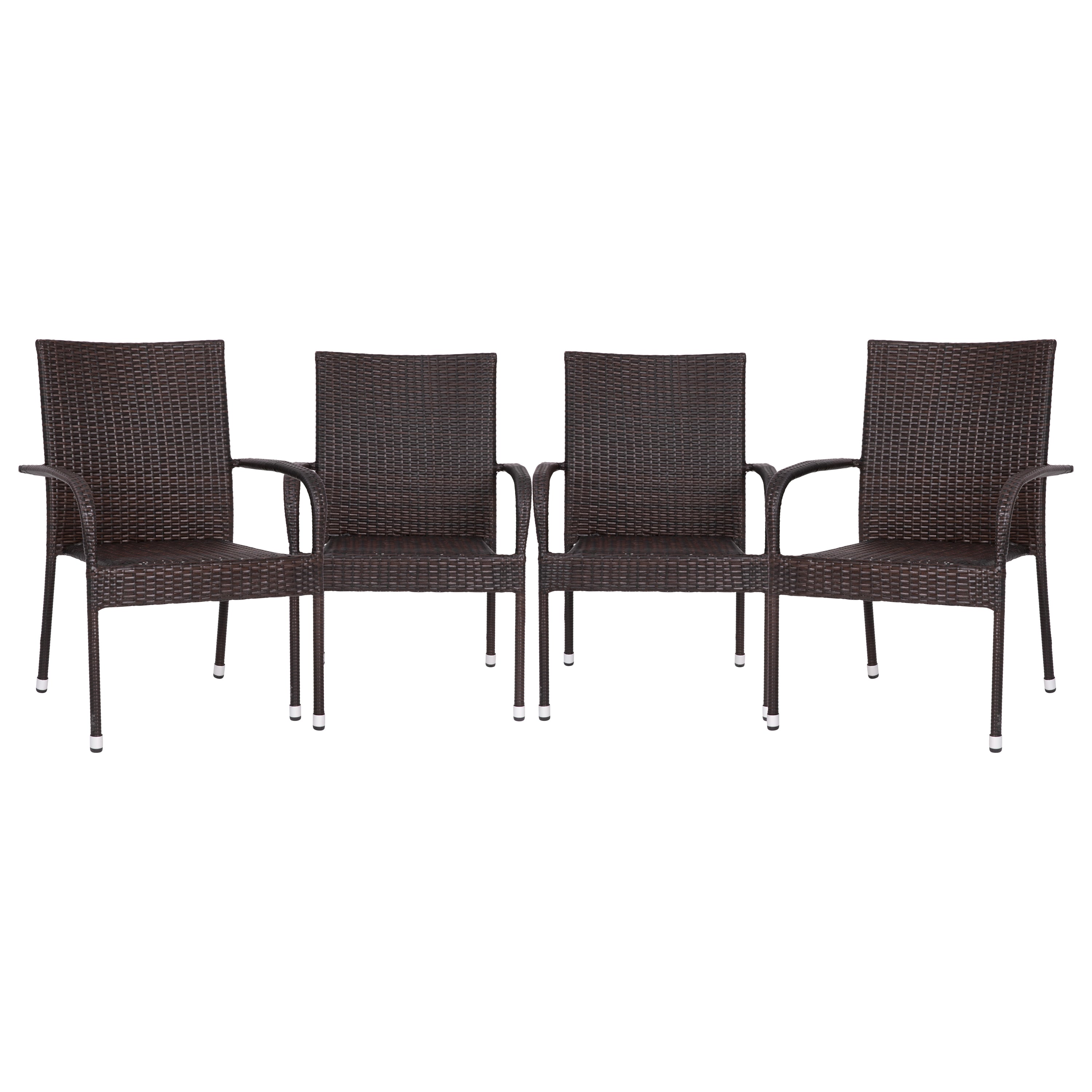 Maxim Set of 4 Stackable Indoor/Outdoor Wicker Dining Chairs with Arms - Fade & Weather-Resistant Steel Frames - Espresso