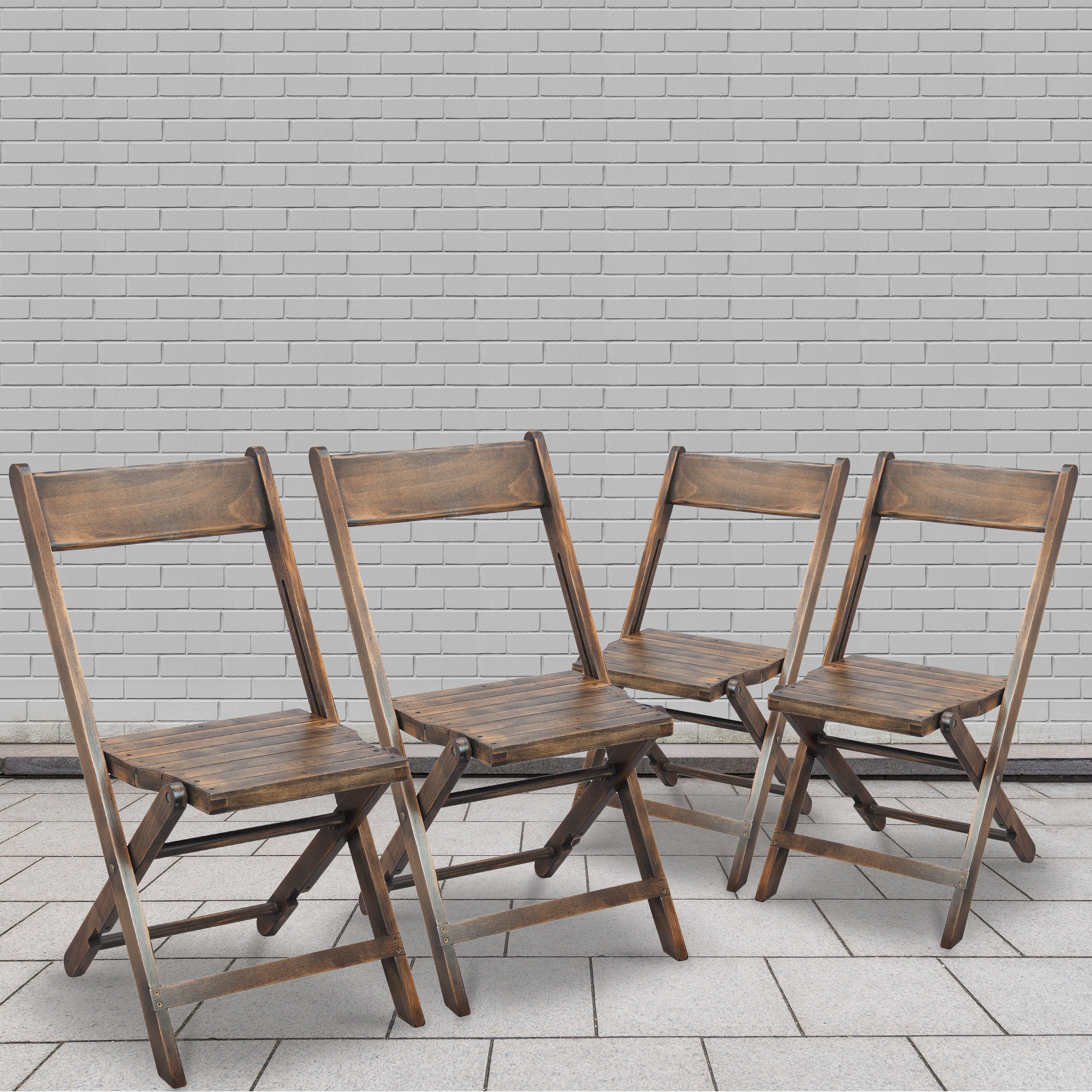 Natalie Commercial Wooden Folding Chair with Slatted Seat and Beechwood Frame, No Assembly Required, Antique Black