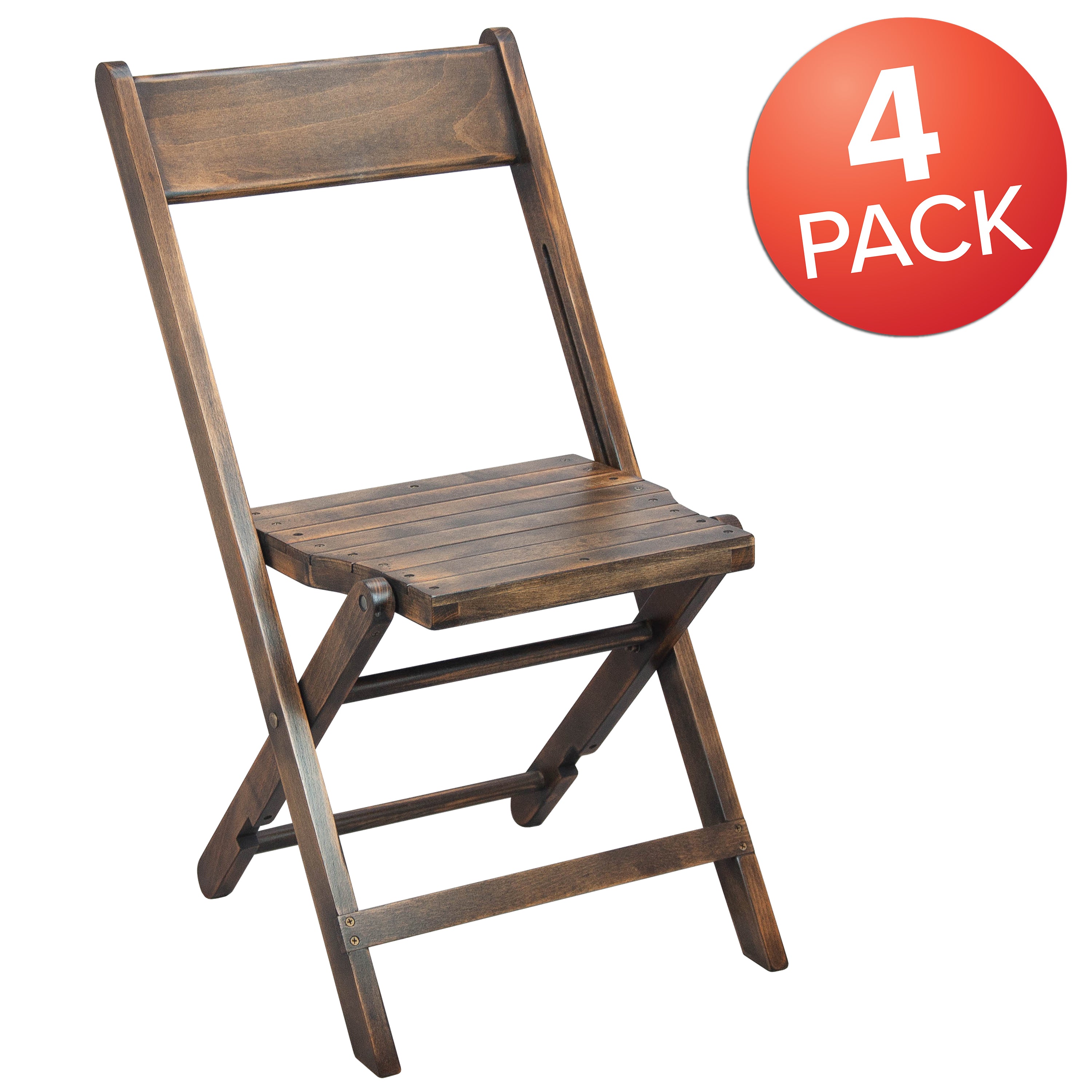 Natalie Commercial Wooden Folding Chair with Slatted Seat and Beechwood Frame, No Assembly Required, Antique Black
