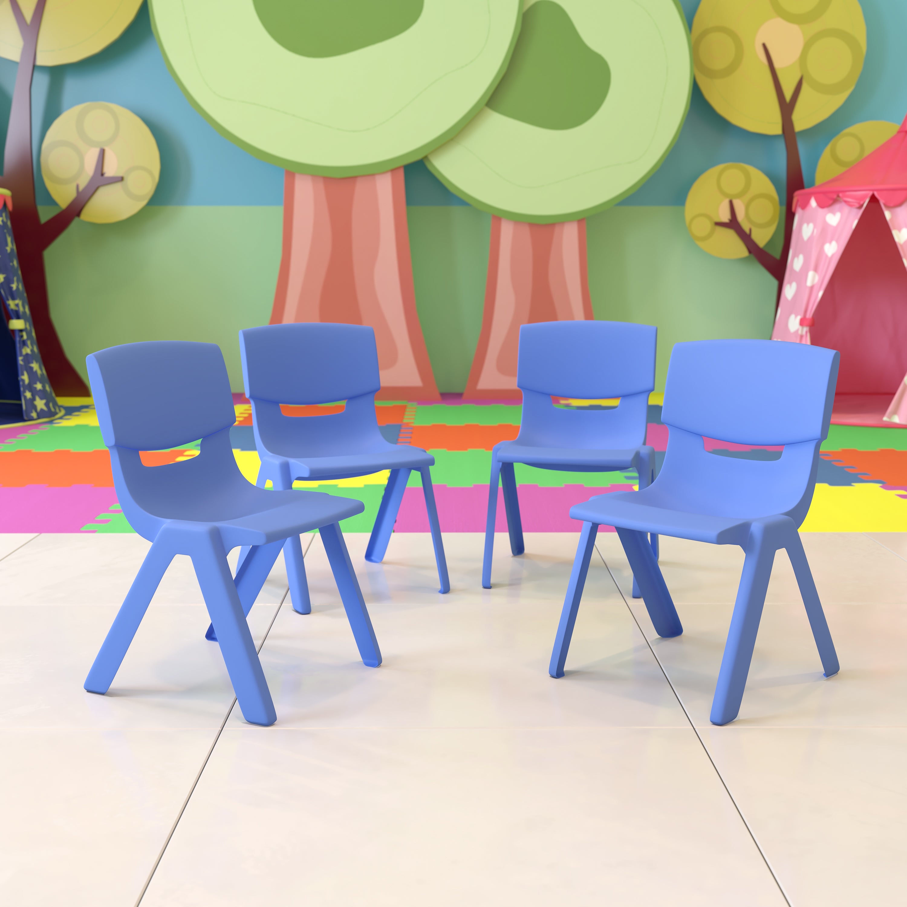 Whitney 4 Pack Blue Plastic Stackable School Chair with 12'' Seat Height