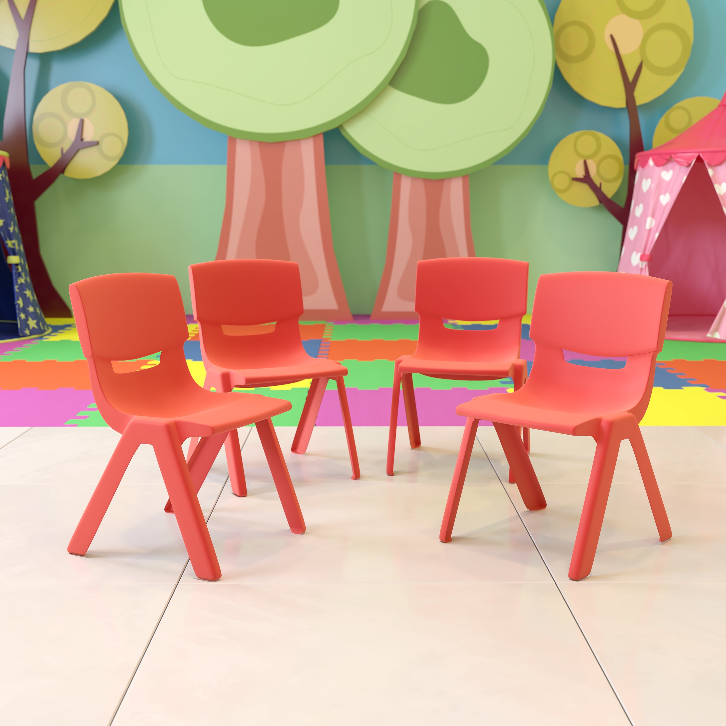 Whitney 4 Pack Red Plastic Stackable School Chair with 12'' Seat Height